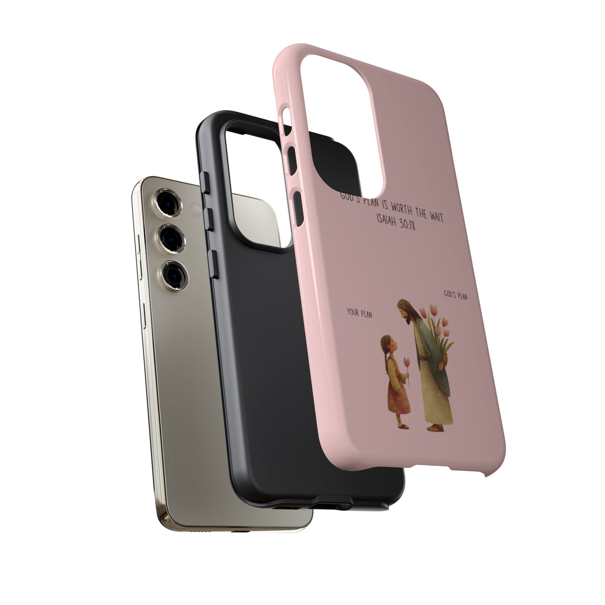 Christelijk telefoonhoesje Gods plan is beter roze mat