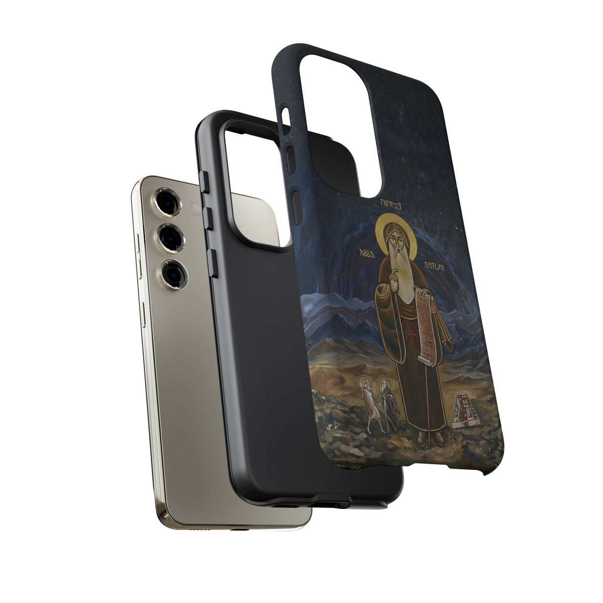Christelijk telefoonhoesje Sint-Antonius de Grote donkerblauw mat