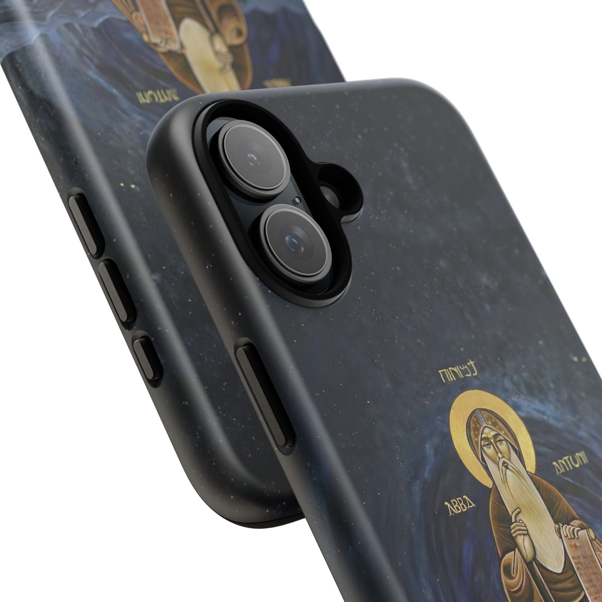 Christelijk telefoonhoesje Sint-Antonius de Grote donkerblauw mat
