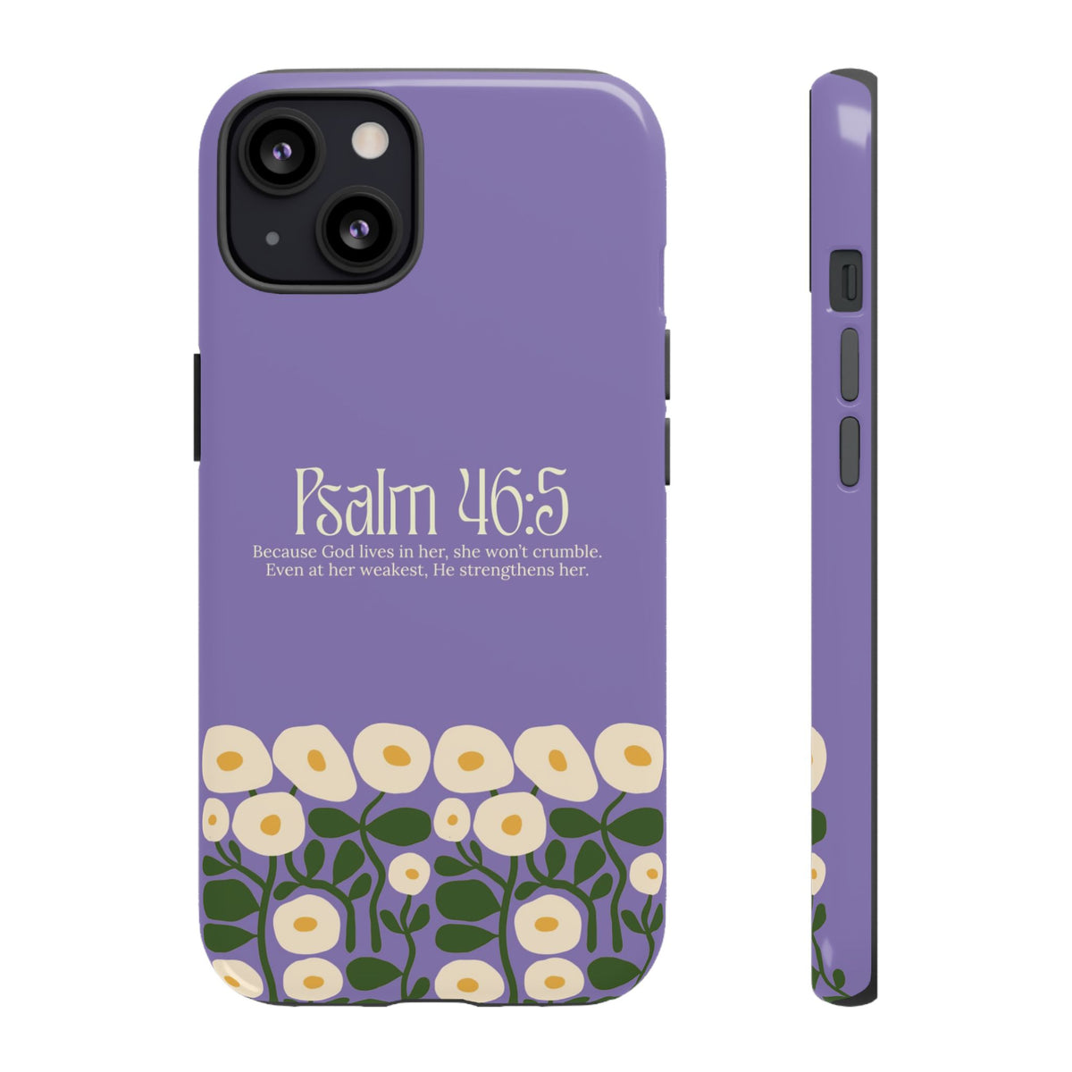 Christelijk telefoonhoesje God woont in haar lila mat