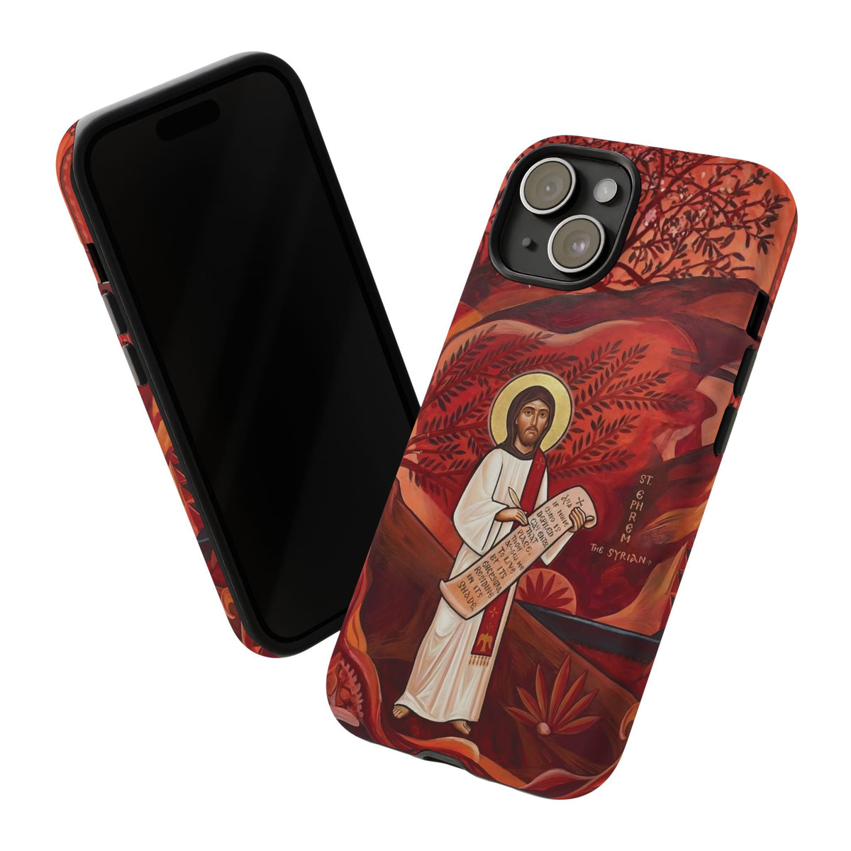 Christelijk telefoonhoesje Sint-Efrem de Syriër rood mat