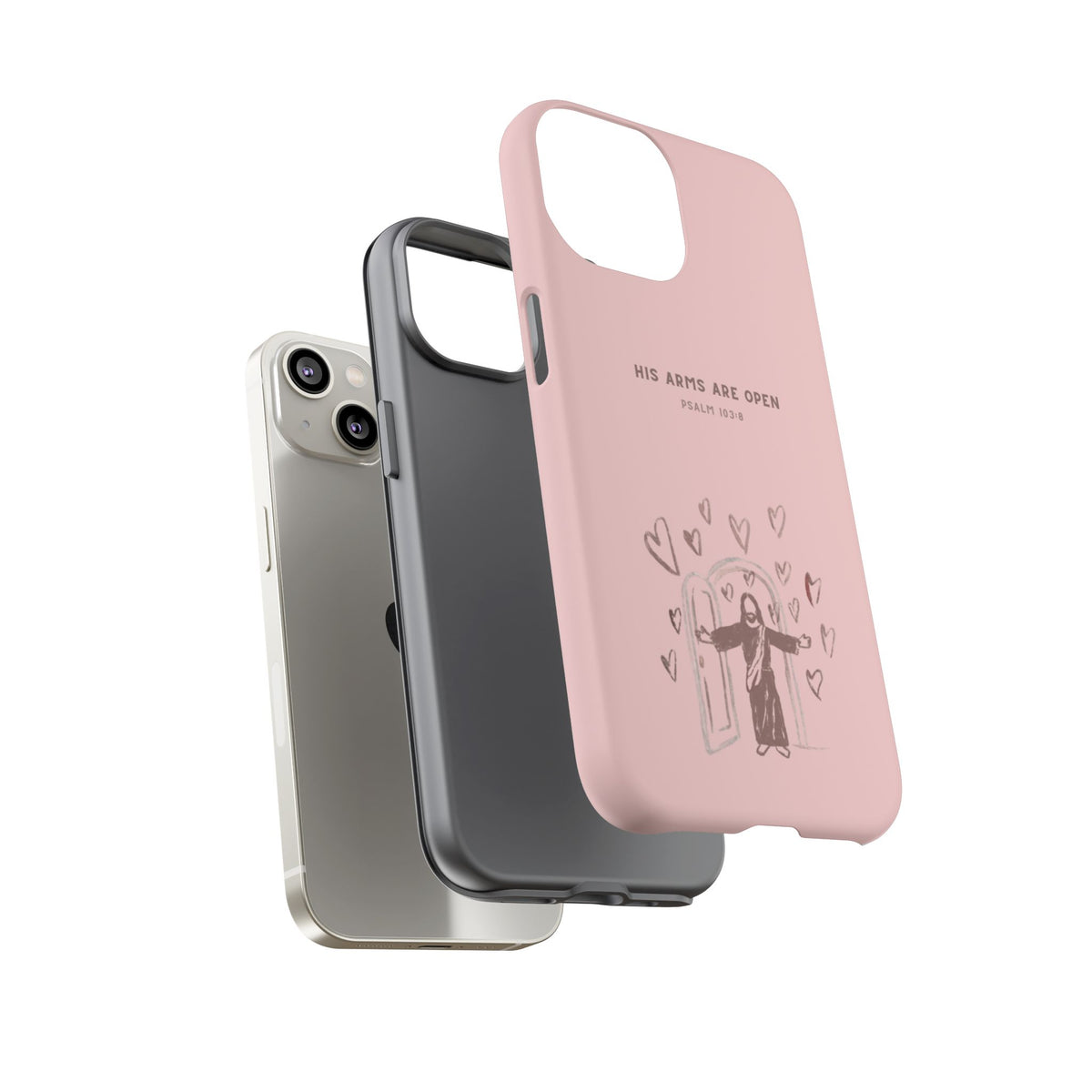 Christelijk telefoonhoesje Zijn armen staan open roze mat