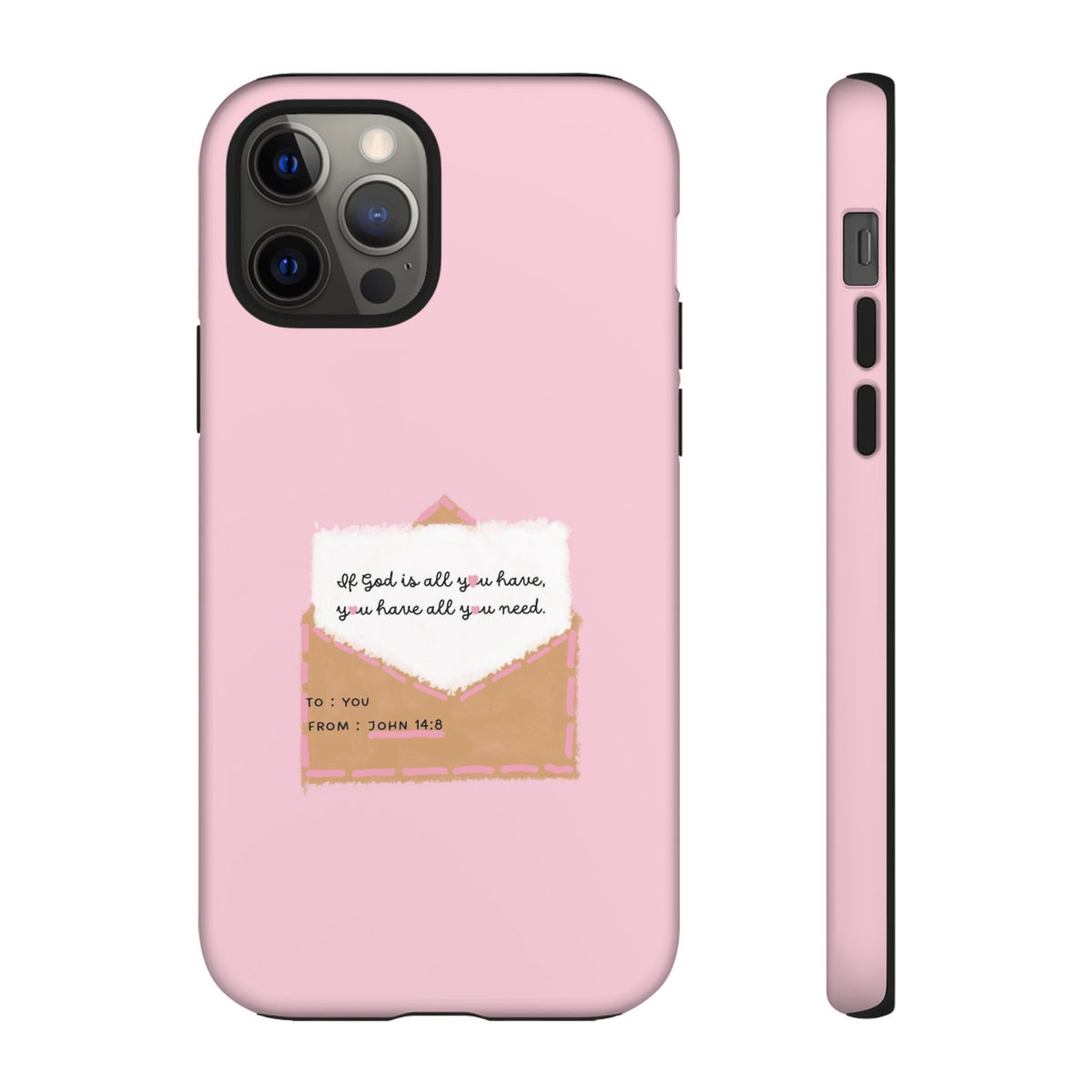 Christelijk telefoonhoesje God is alles wat je nodig hebt roze mat