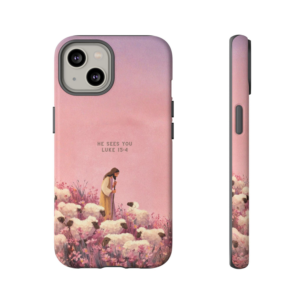 Christelijk telefoonhoesje Hij ziet jou roze mat