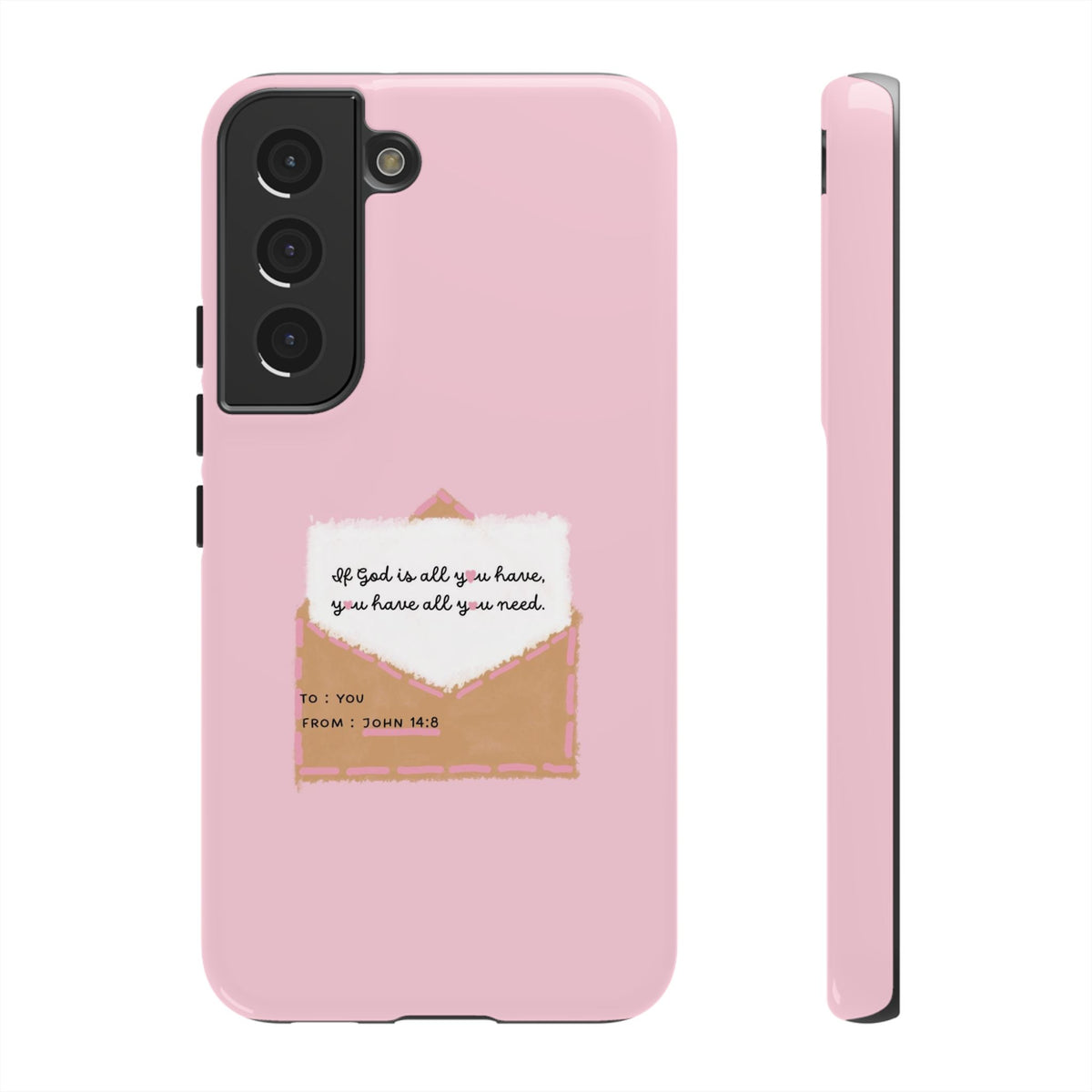 Christelijk telefoonhoesje God is alles wat je nodig hebt roze mat