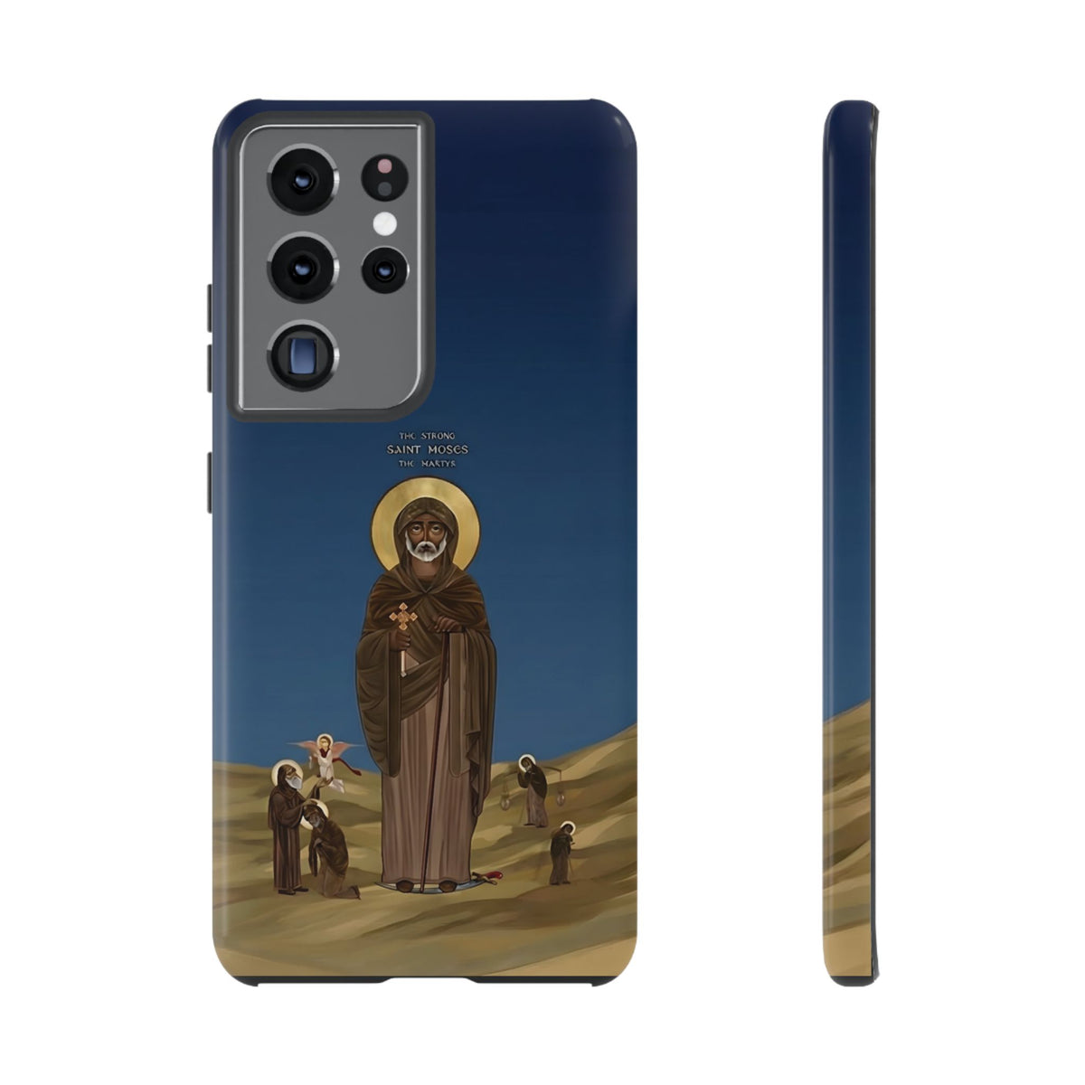 Christelijk telefoonhoesje Sint-Mozes de Sterke blauw mat