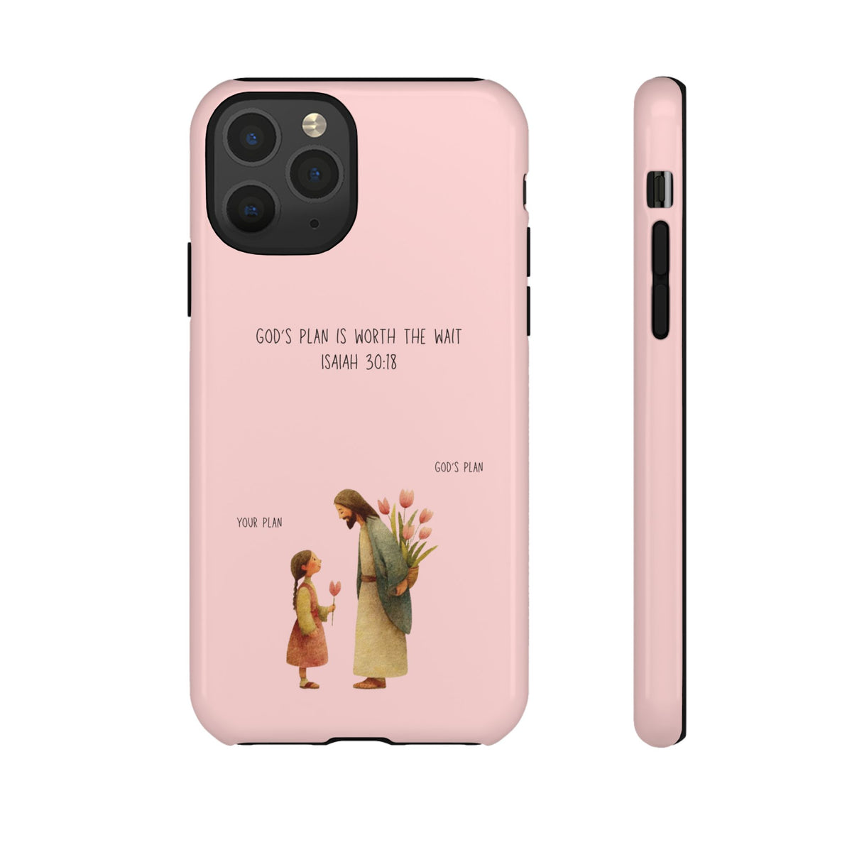 Christelijk telefoonhoesje Gods plan is beter roze mat