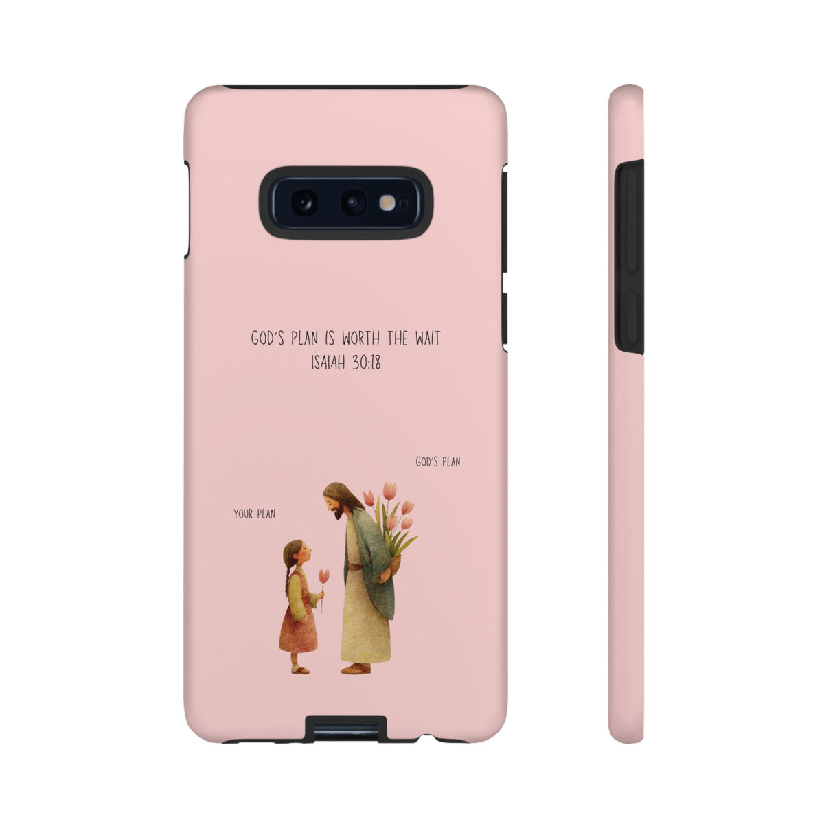 Christelijk telefoonhoesje Gods plan is beter roze mat