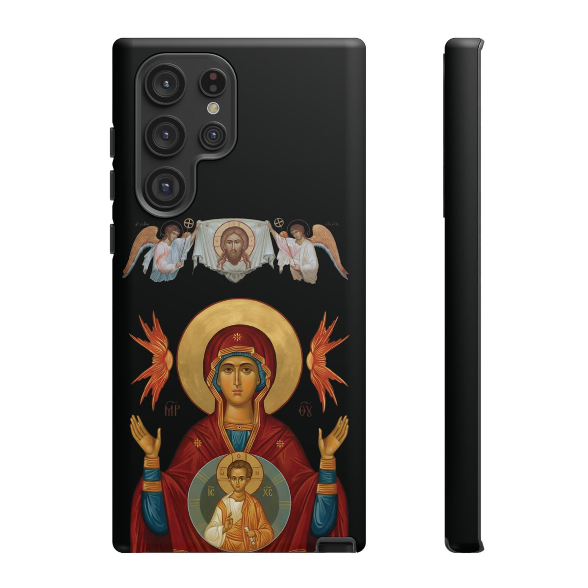 Christelijk telefoonhoesje De Heilige Maagd Maria zwart mat