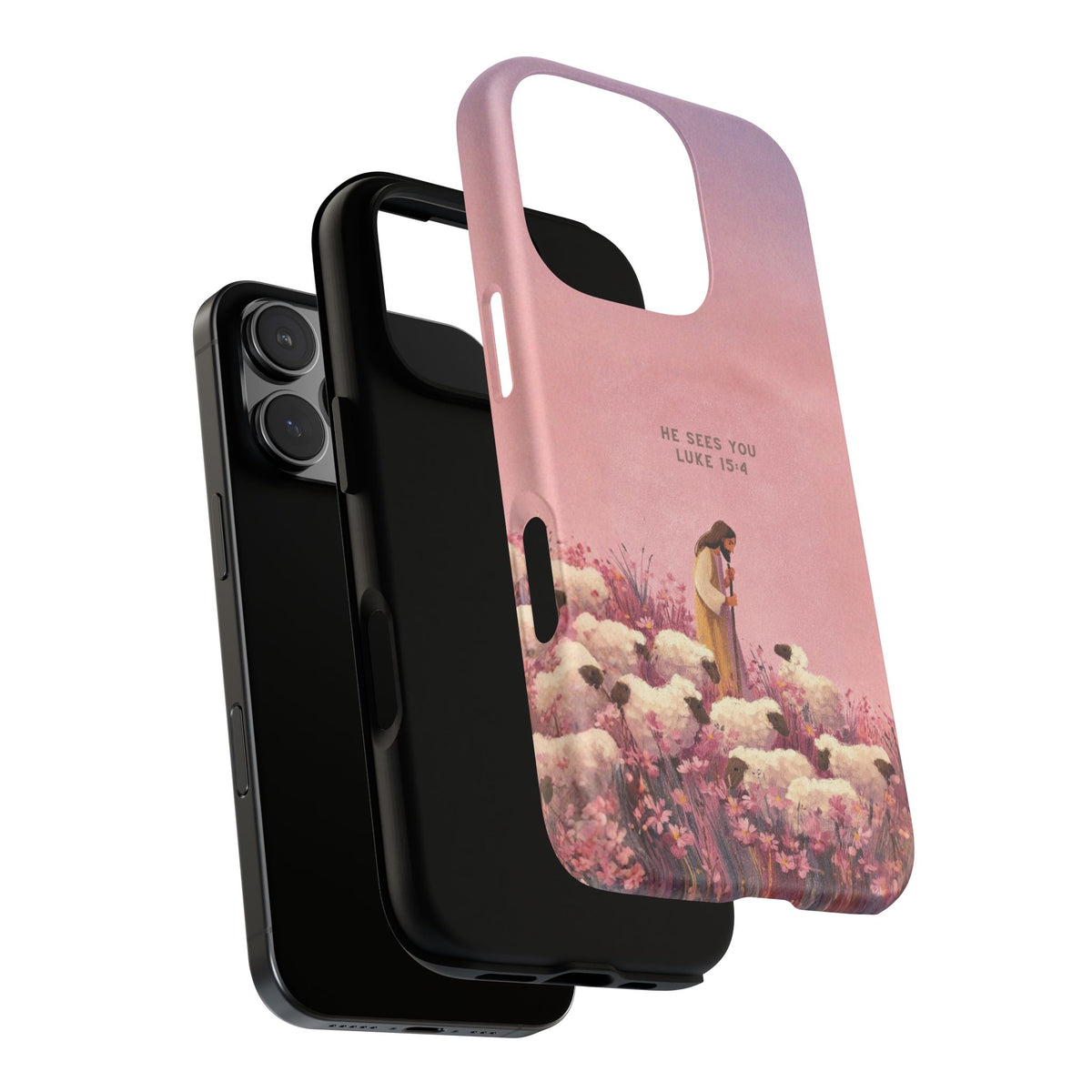 Christelijk telefoonhoesje Hij ziet jou roze mat