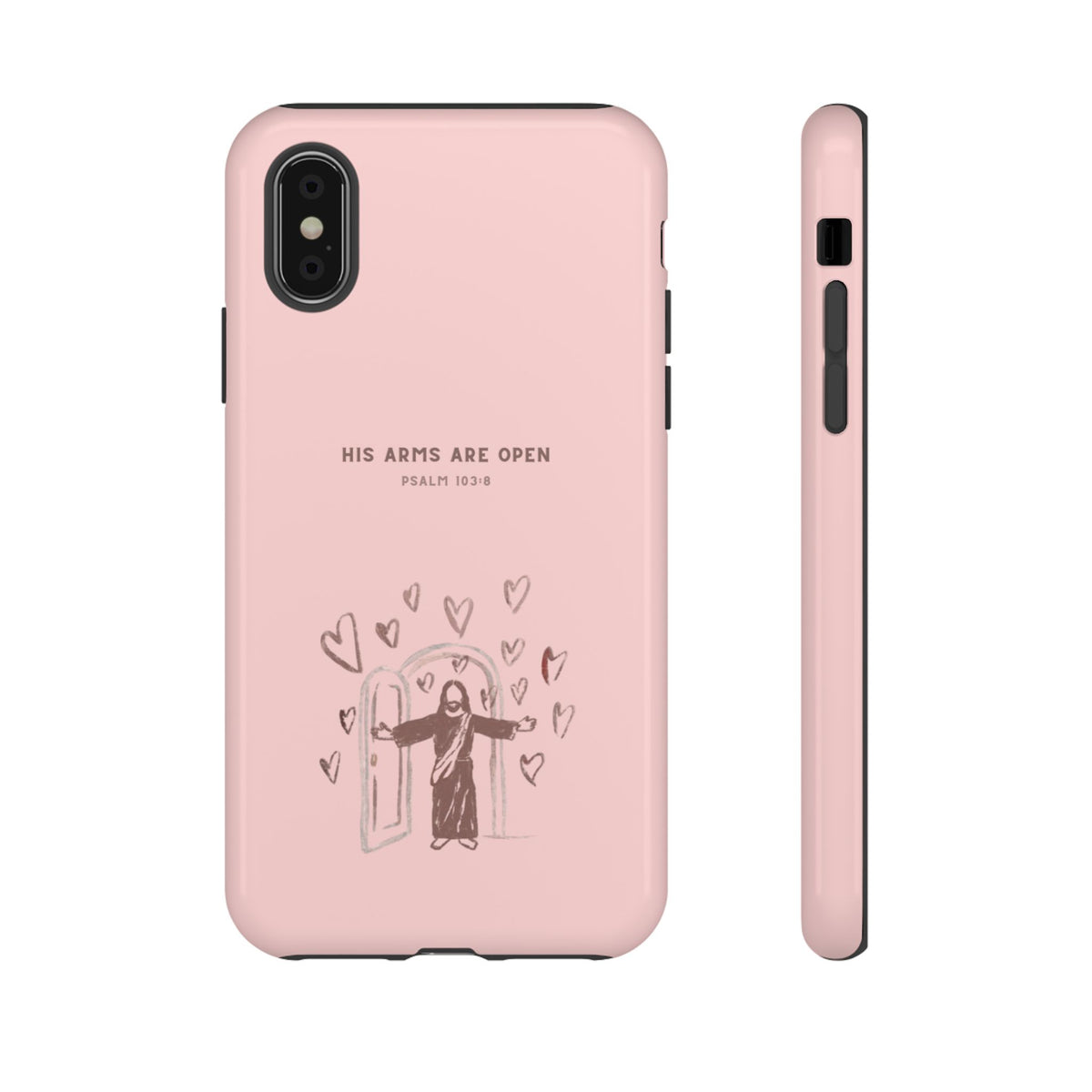 Christelijk telefoonhoesje Zijn armen staan open roze mat