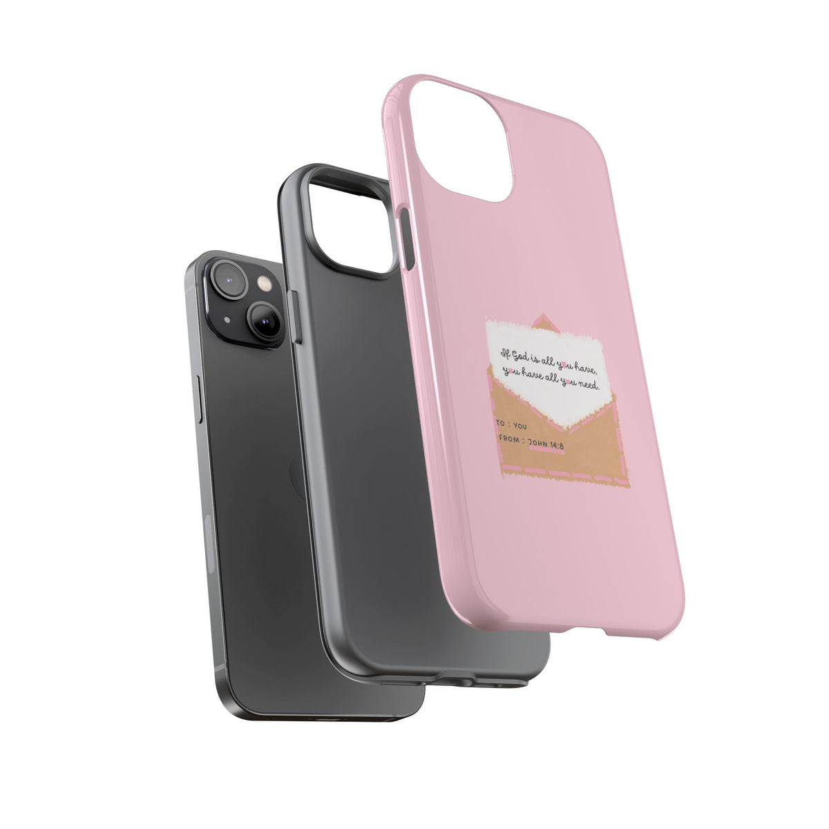 Christelijk telefoonhoesje God is alles wat je nodig hebt roze mat