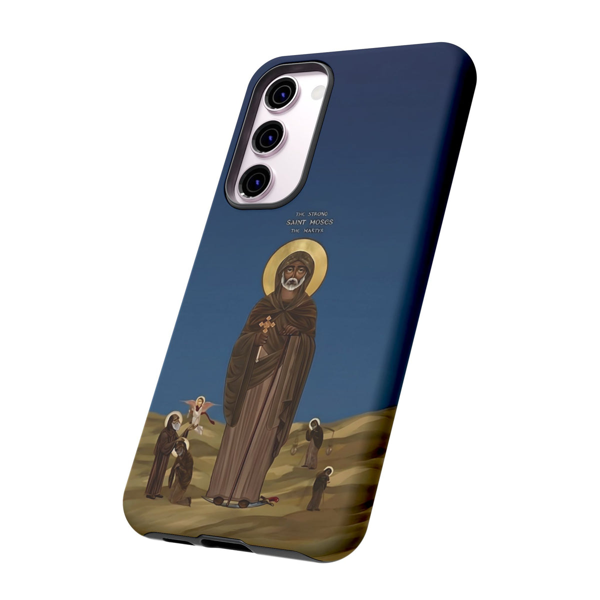 Christelijk telefoonhoesje Sint-Mozes de Sterke blauw mat