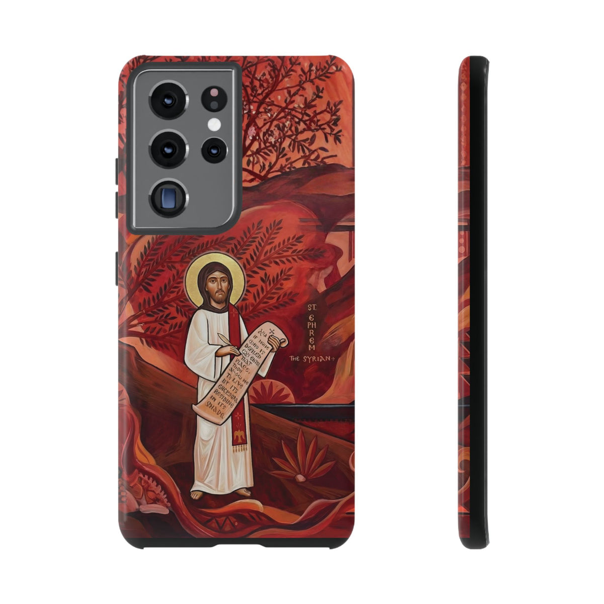 Christelijk telefoonhoesje Sint-Efrem de Syriër rood mat