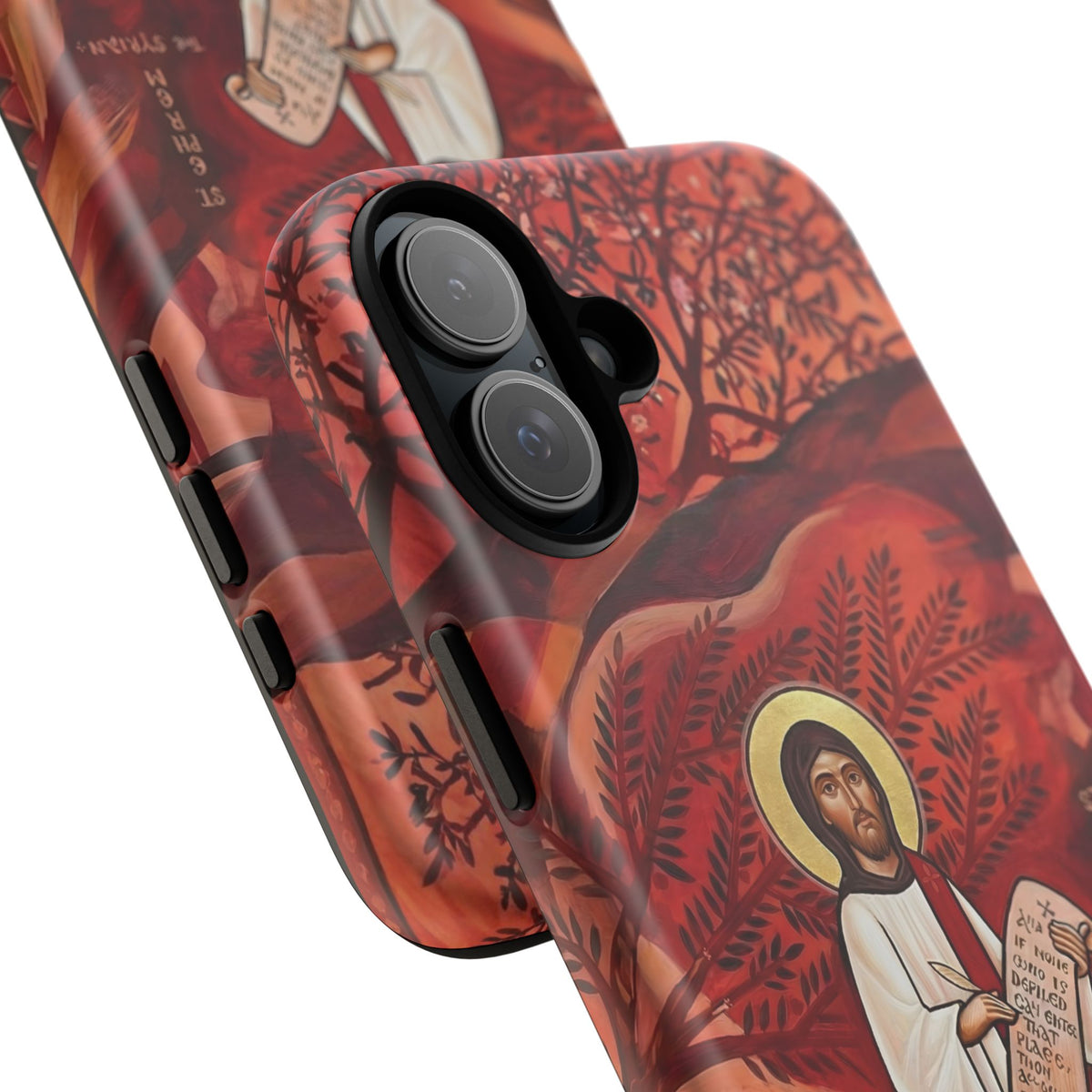 Christelijk telefoonhoesje Sint-Efrem de Syriër rood mat