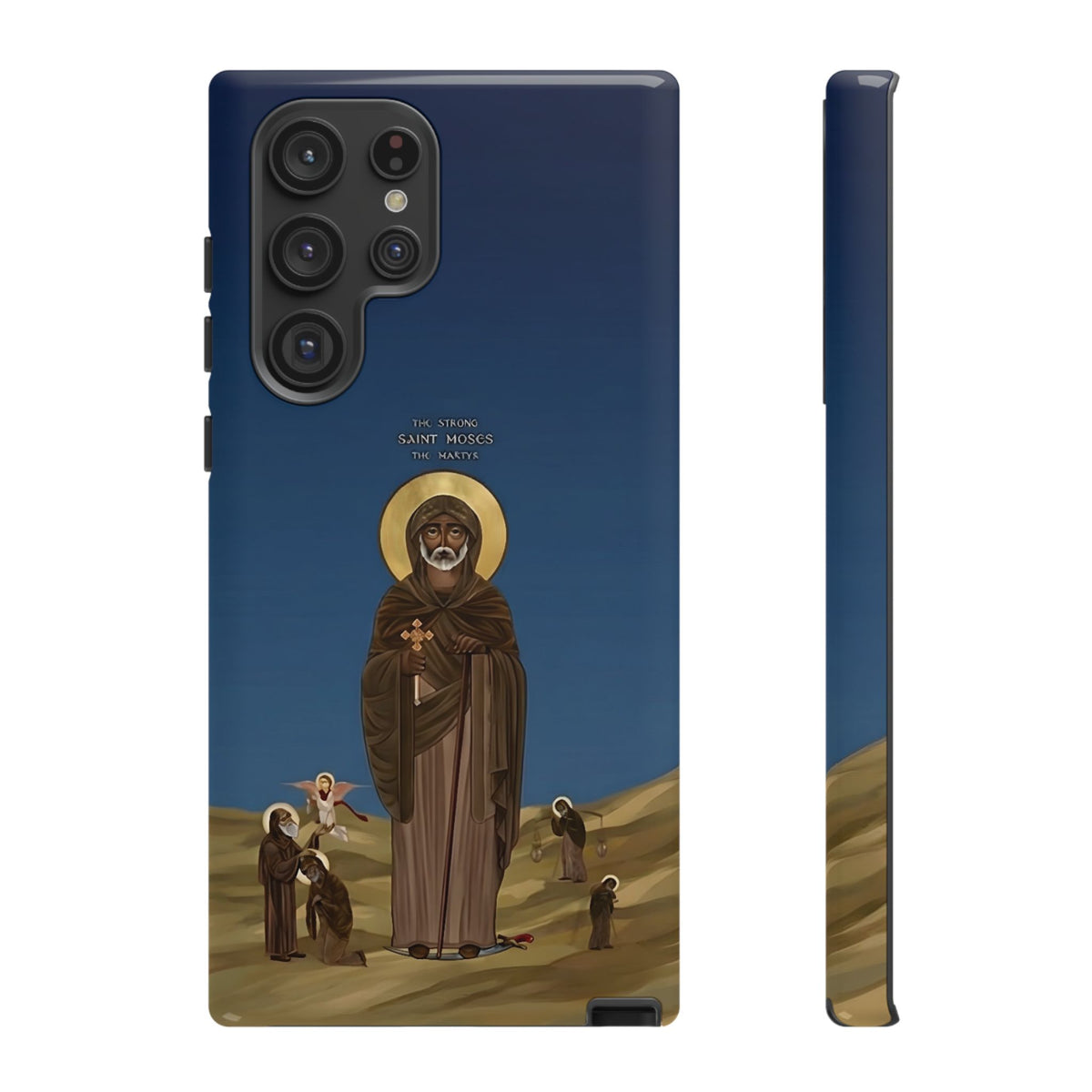 Christelijk telefoonhoesje Sint-Mozes de Sterke blauw mat