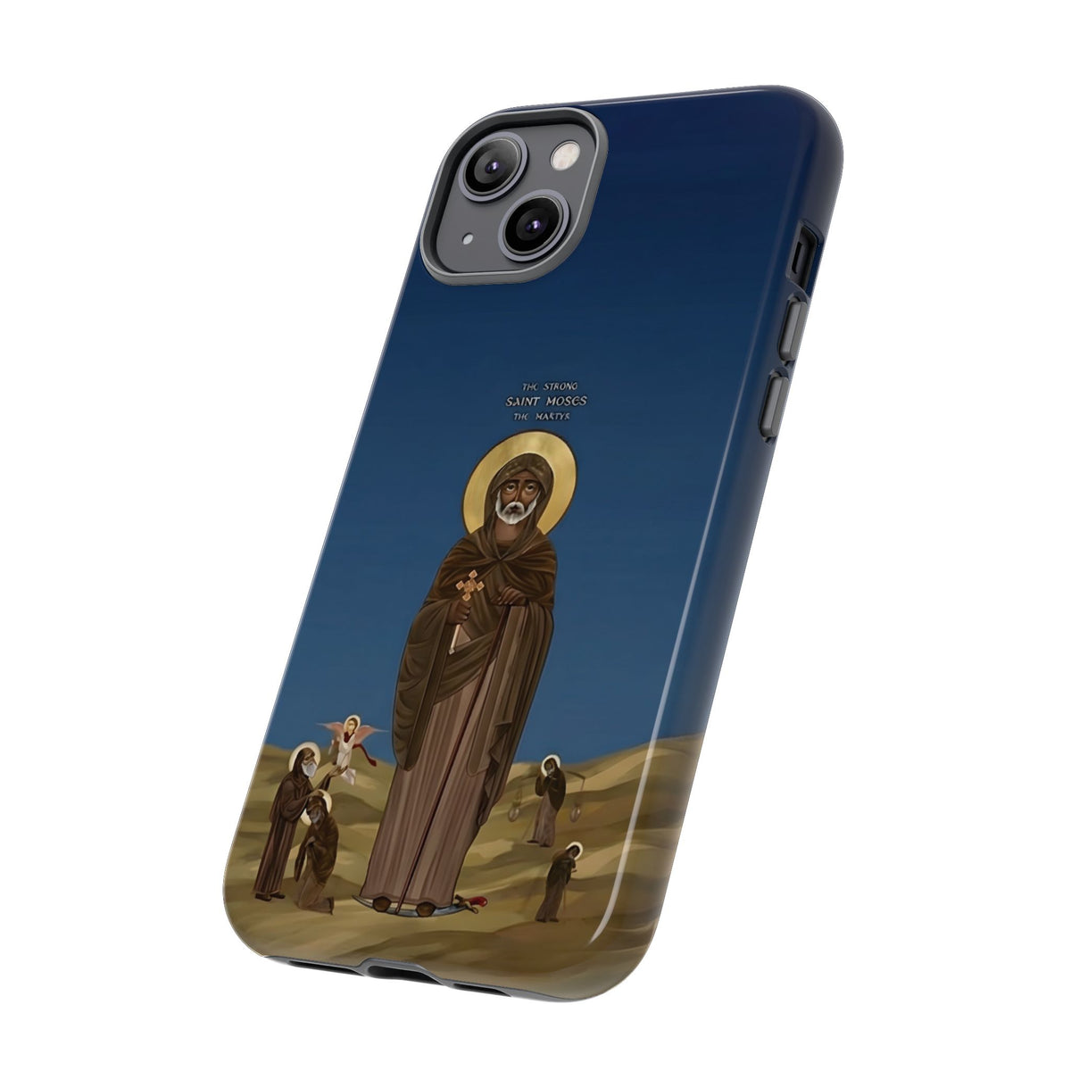 Christelijk telefoonhoesje Sint-Mozes de Sterke blauw mat