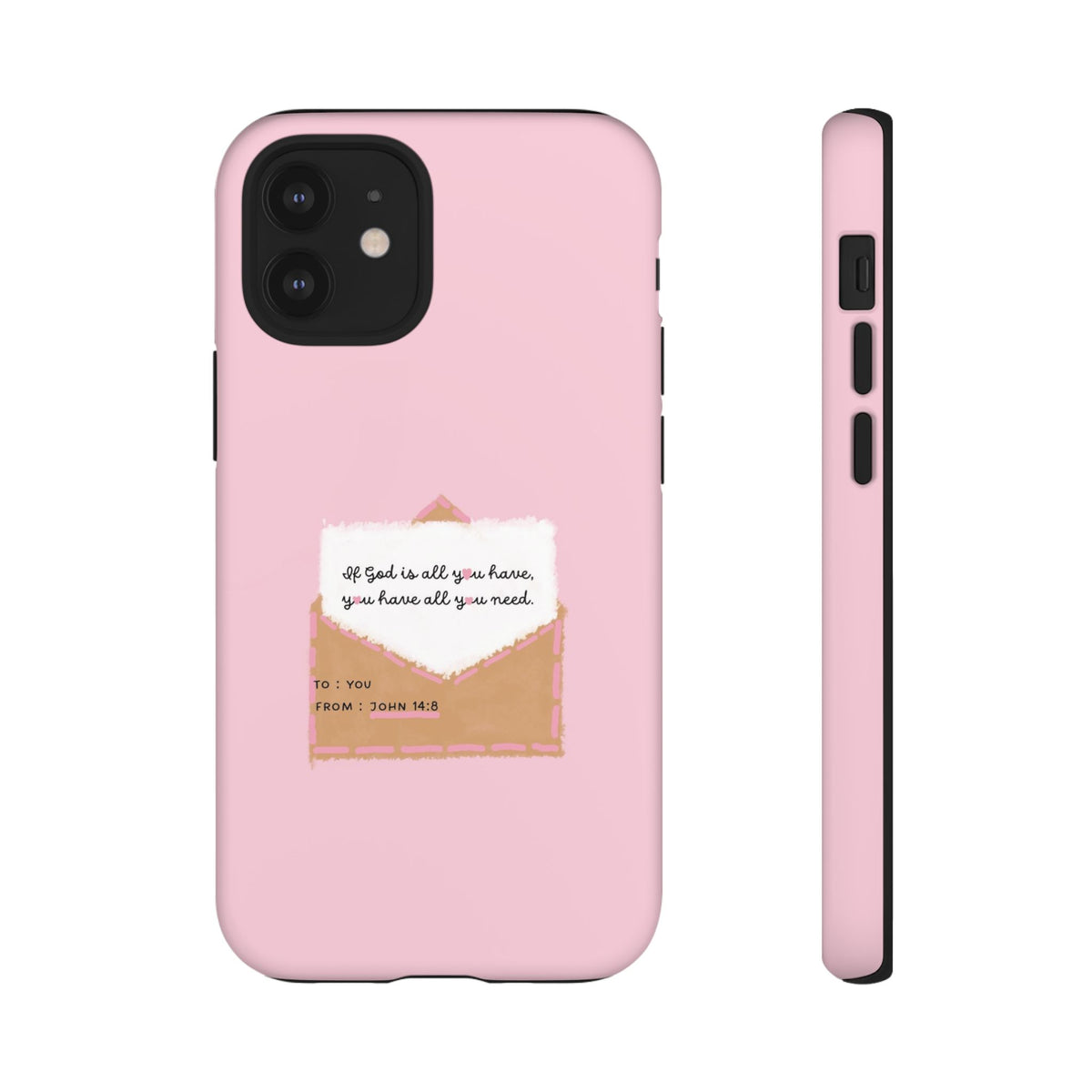 Christelijk telefoonhoesje God is alles wat je nodig hebt roze mat