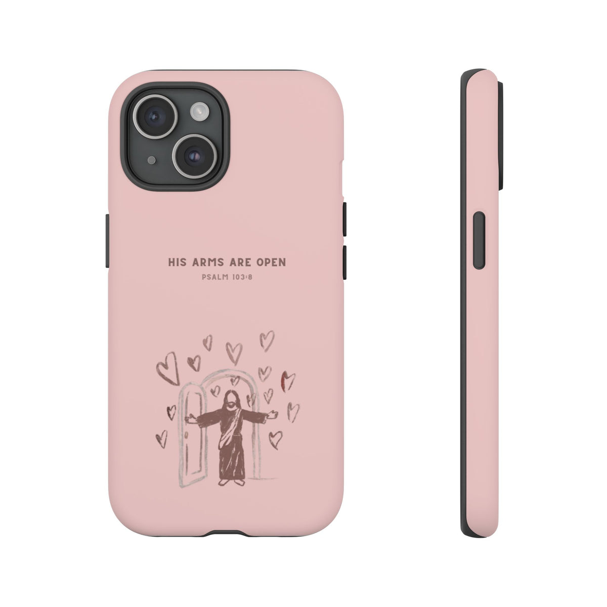 Christelijk telefoonhoesje Zijn armen staan open roze mat