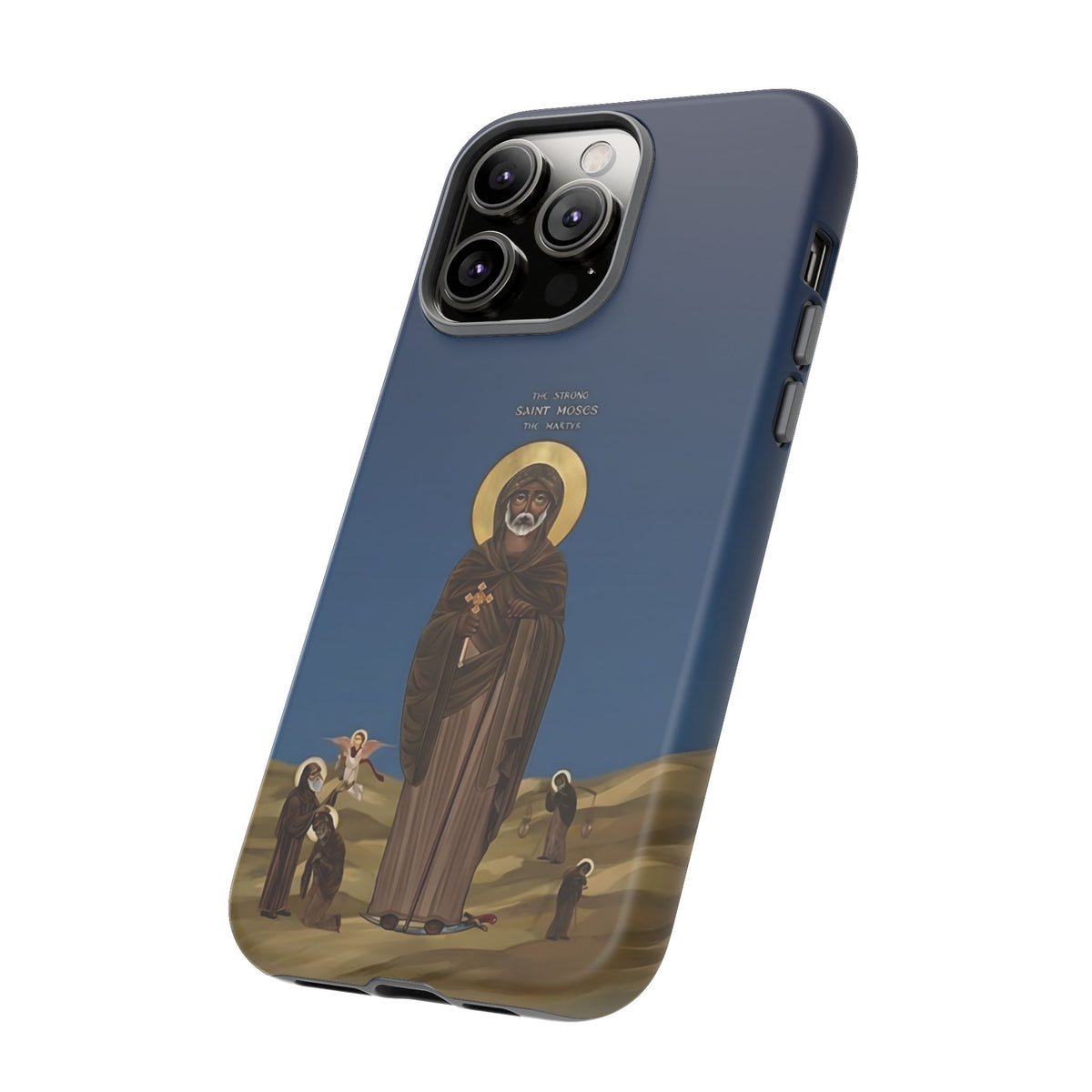 Christelijk telefoonhoesje Sint-Mozes de Sterke blauw mat