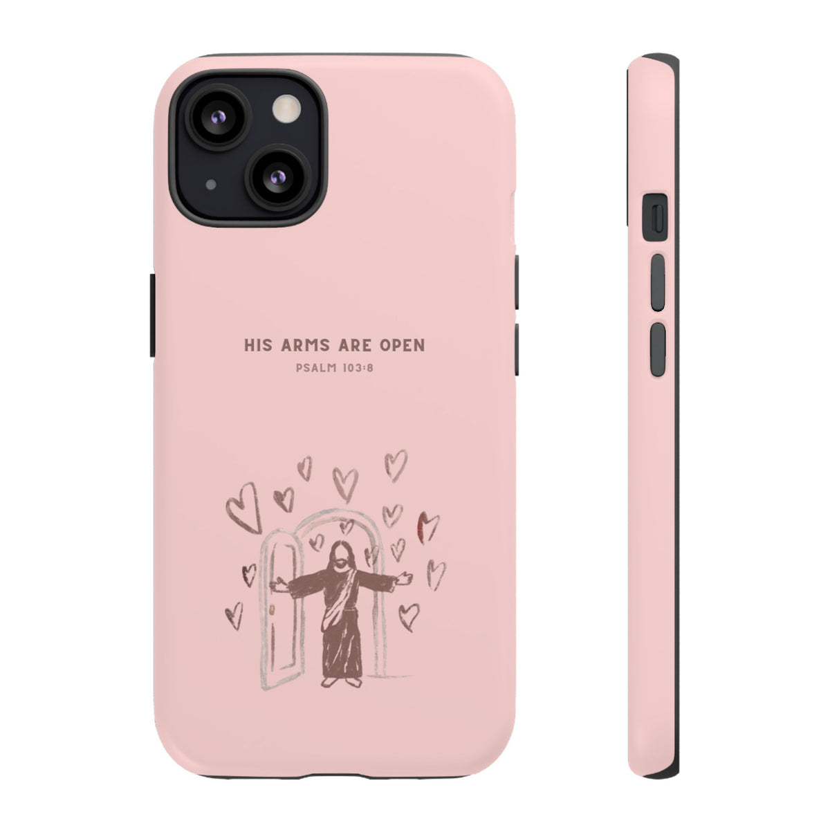 Christelijk telefoonhoesje Zijn armen staan open roze mat