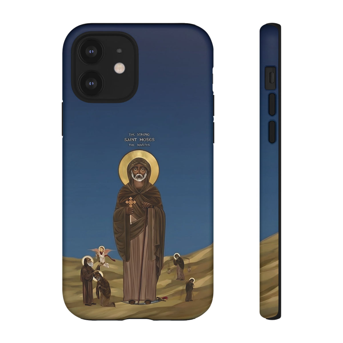 Christelijk telefoonhoesje Sint-Mozes de Sterke blauw mat