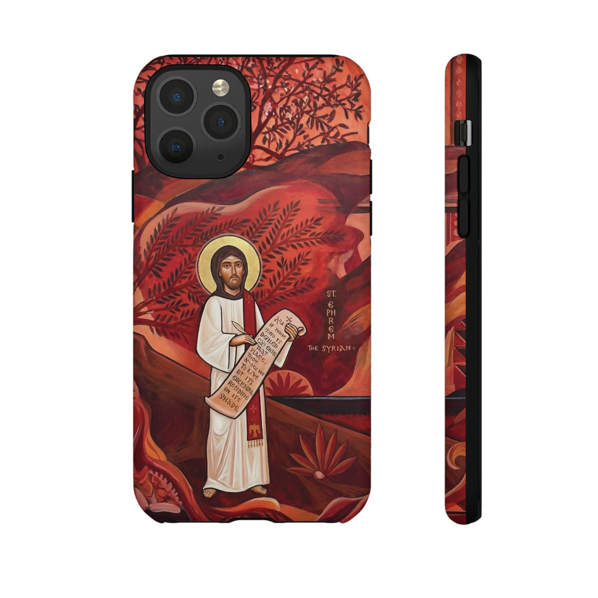 Christelijk telefoonhoesje Sint-Efrem de Syriër rood mat