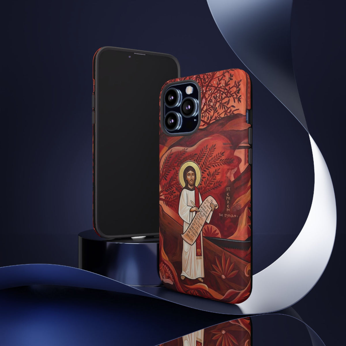 Christelijk telefoonhoesje Sint-Efrem de Syriër rood mat