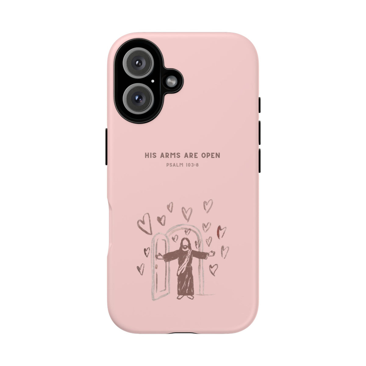 Christelijk telefoonhoesje Zijn armen staan open roze mat