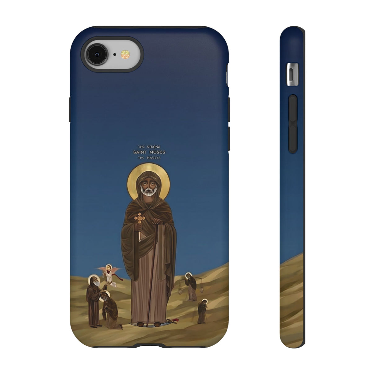 Christelijk telefoonhoesje Sint-Mozes de Sterke blauw mat