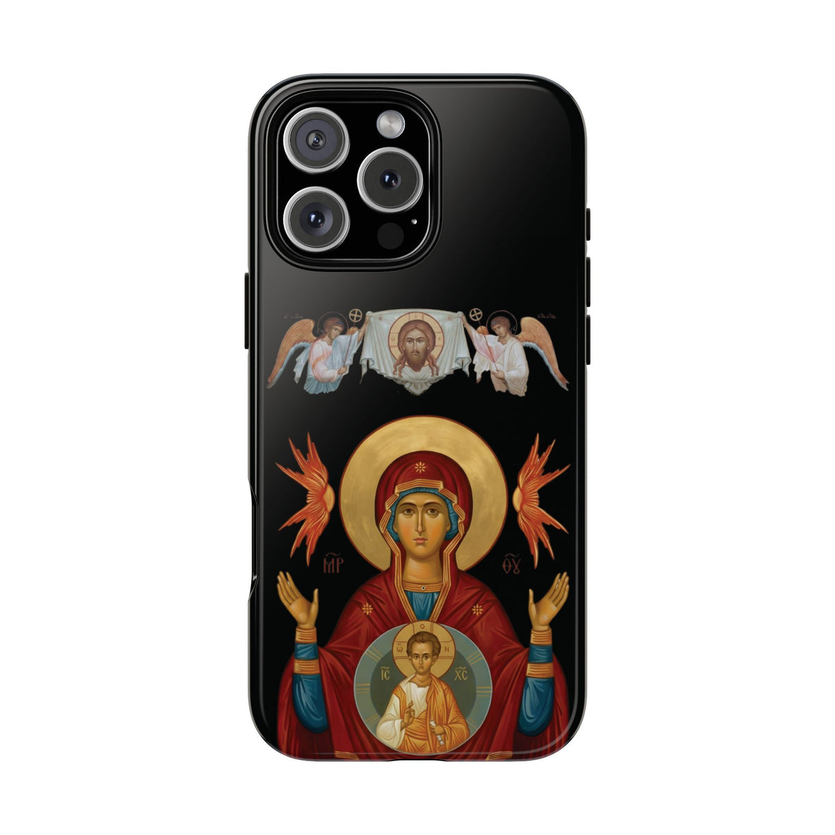 Christelijk telefoonhoesje De Heilige Maagd Maria zwart mat