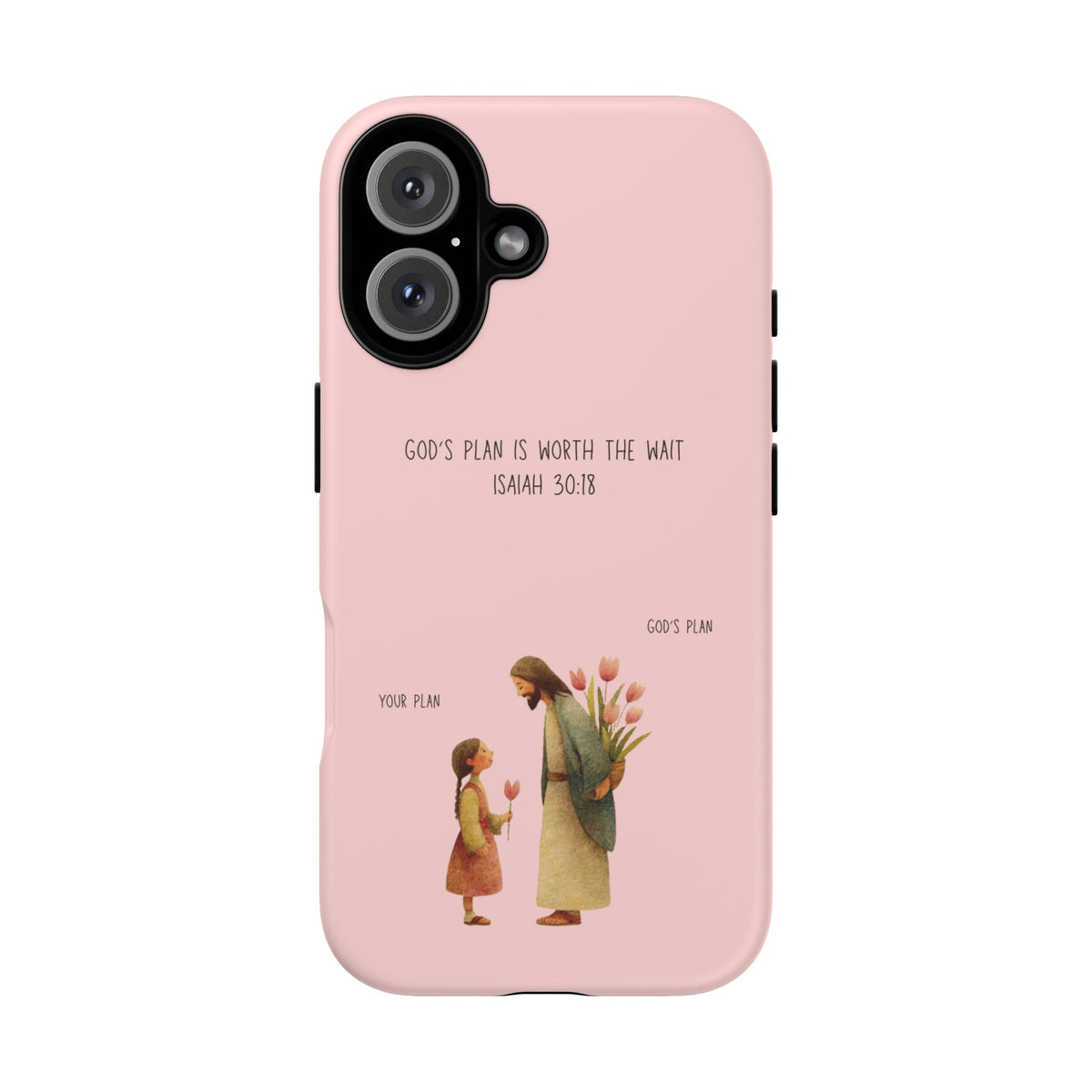 Christelijk telefoonhoesje Gods plan is beter roze mat