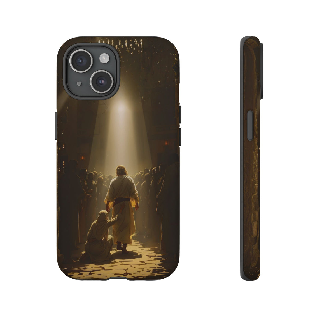 Christelijk telefoonhoesje Aangeraakt door geloof bruin mat