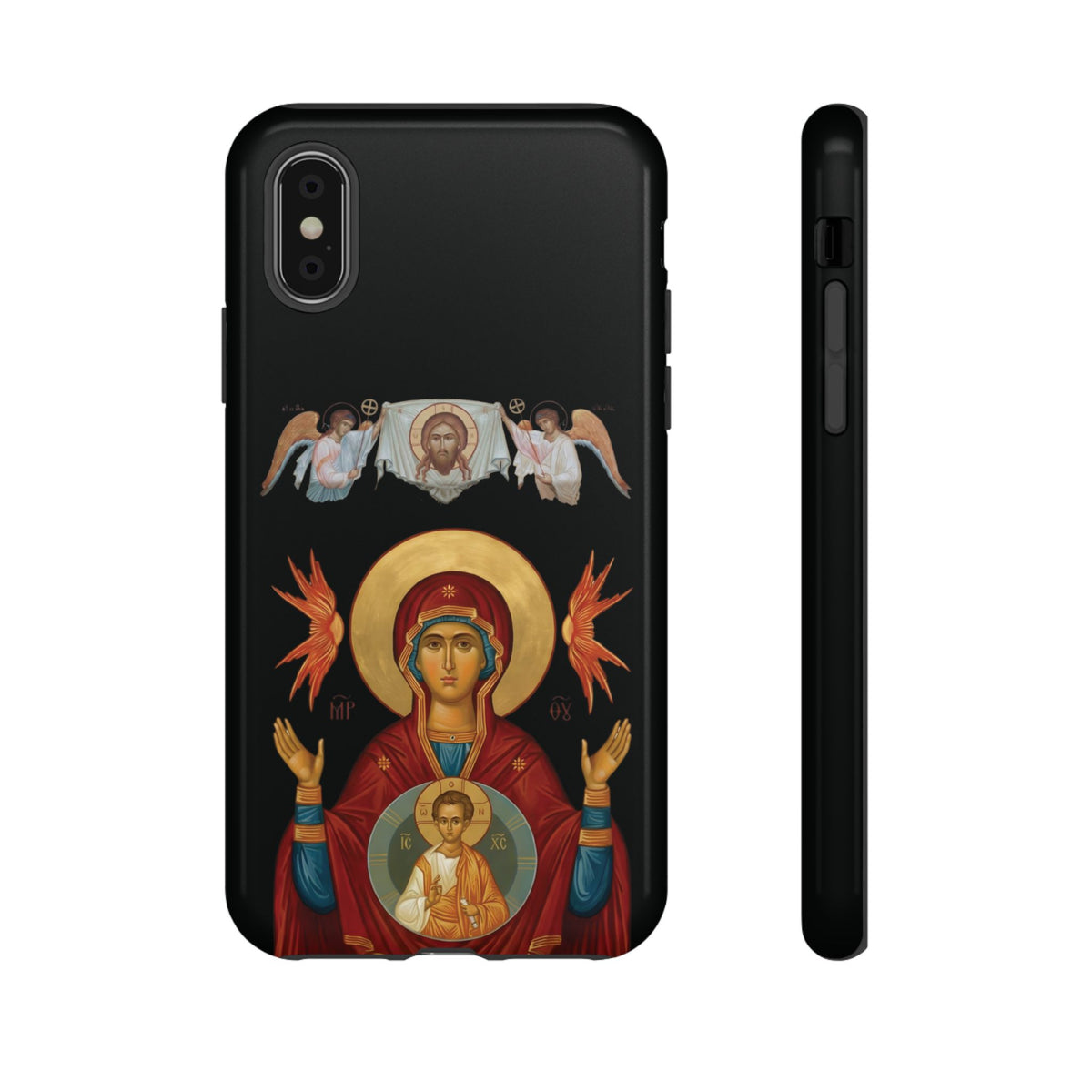 Christelijk telefoonhoesje De Heilige Maagd Maria zwart mat