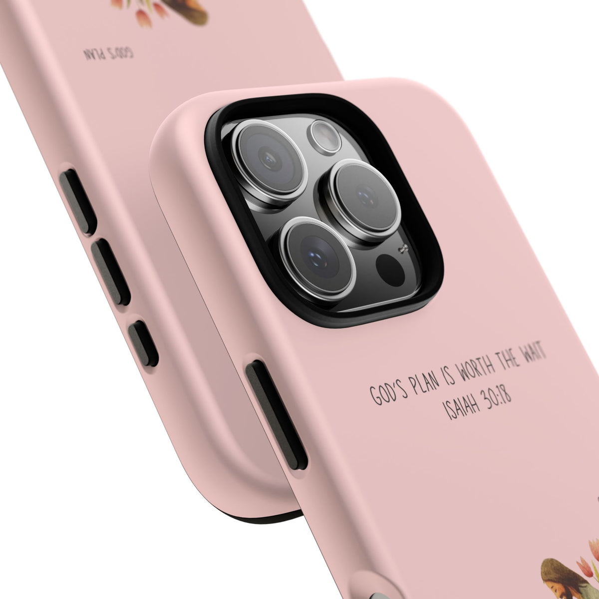 Christelijk telefoonhoesje Gods plan is beter roze mat