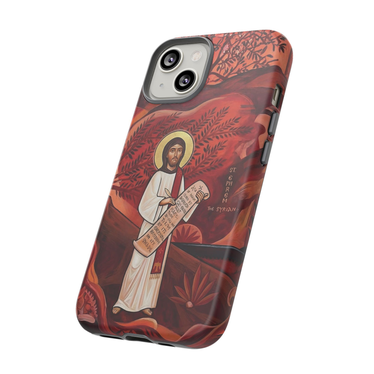Christelijk telefoonhoesje Sint-Efrem de Syriër rood mat