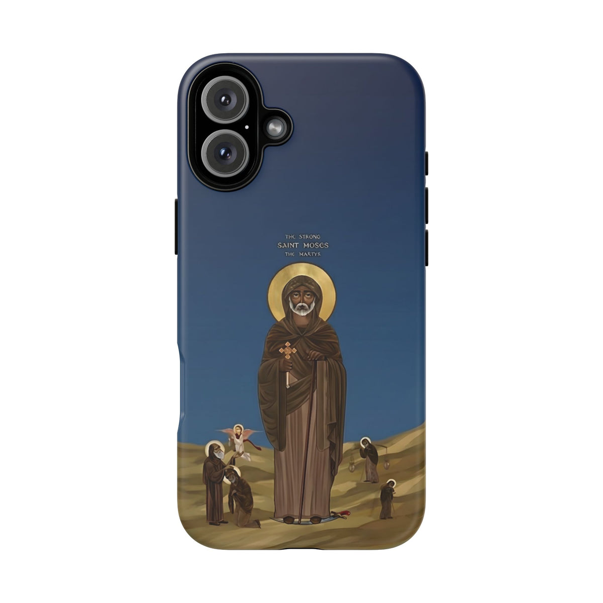 Christelijk telefoonhoesje Sint-Mozes de Sterke blauw mat
