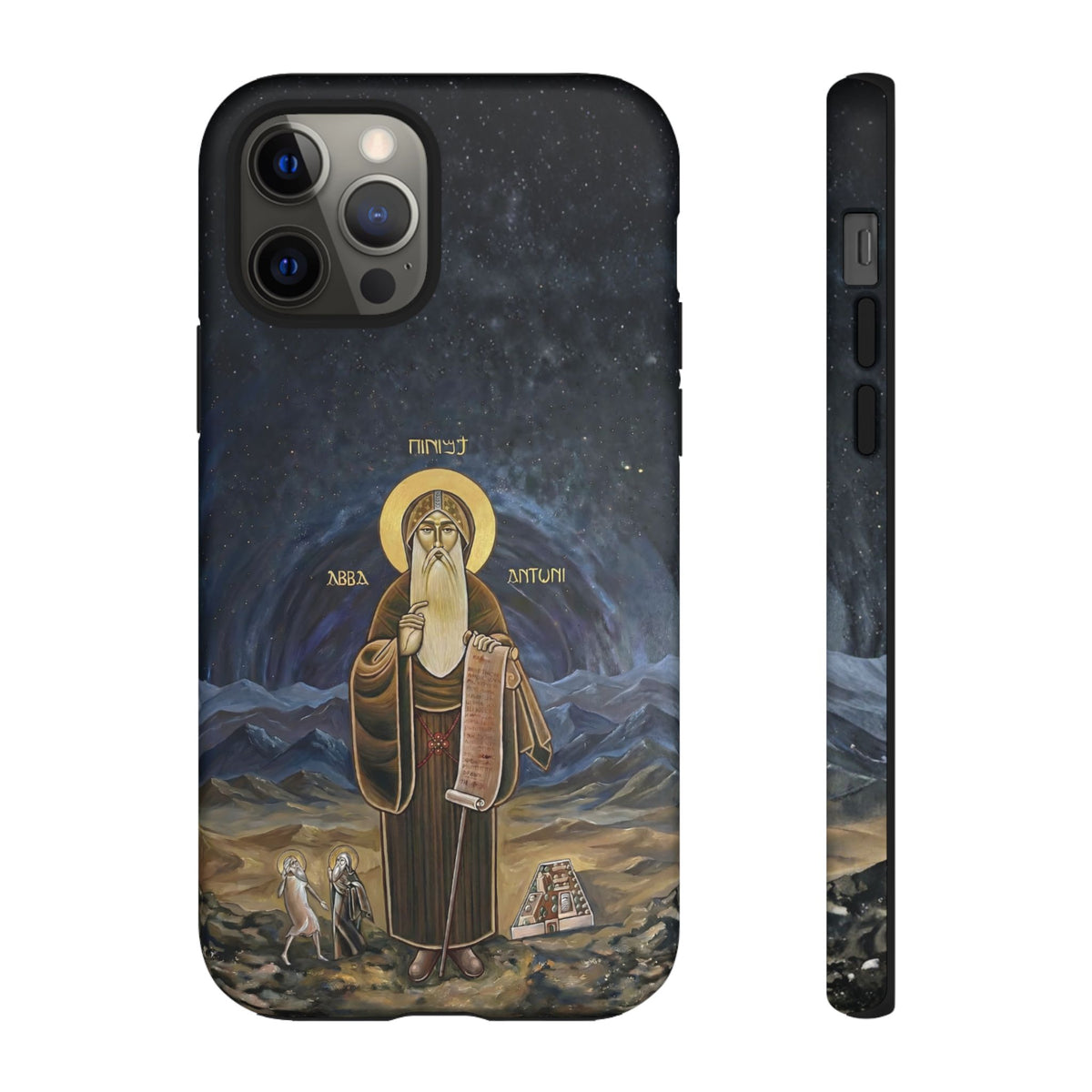Christelijk telefoonhoesje Sint-Antonius de Grote donkerblauw mat