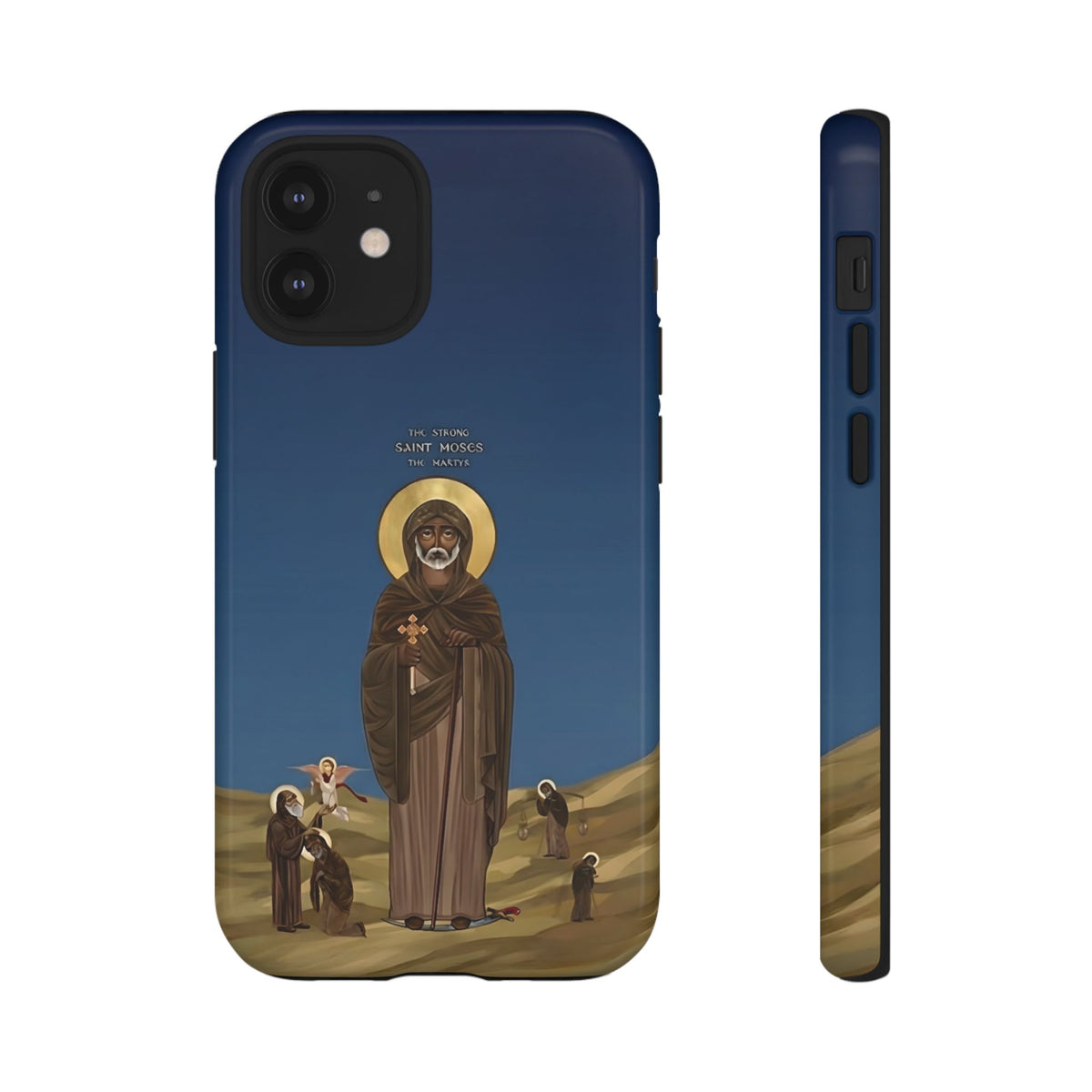 Christelijk telefoonhoesje Sint-Mozes de Sterke blauw mat