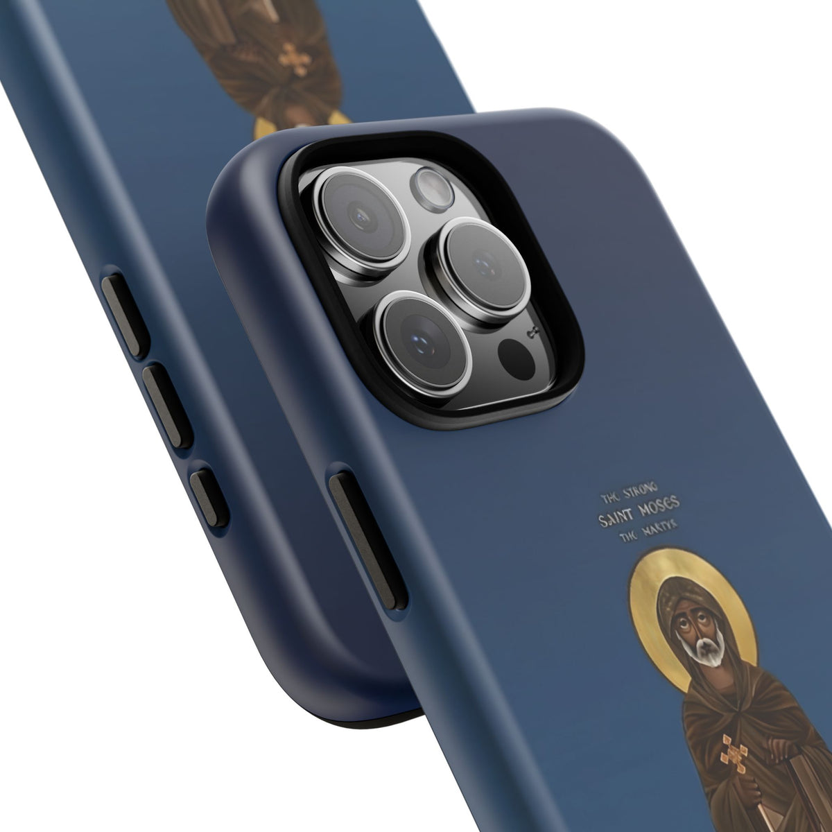 Christelijk telefoonhoesje Sint-Mozes de Sterke blauw mat