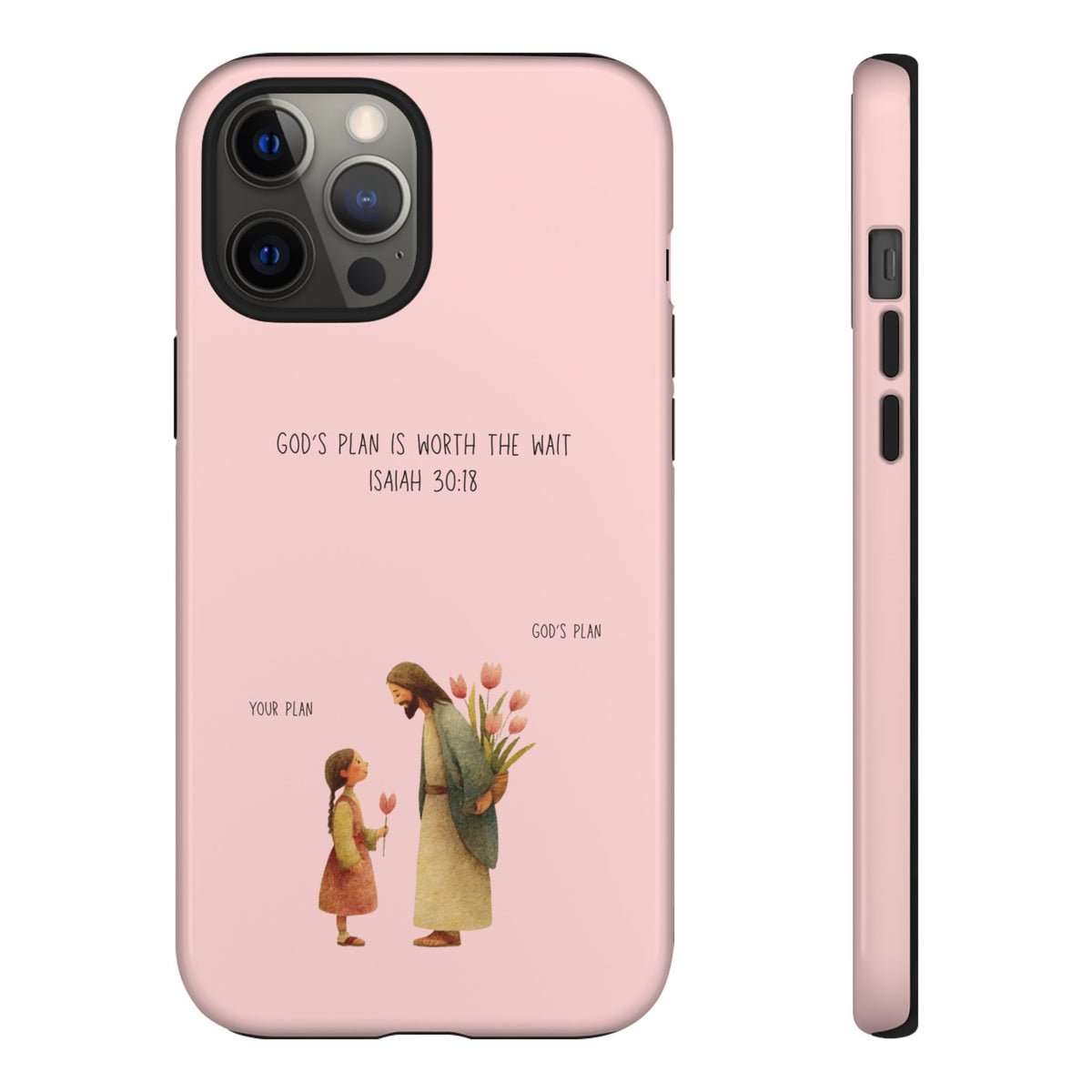 Christelijk telefoonhoesje Gods plan is beter roze mat