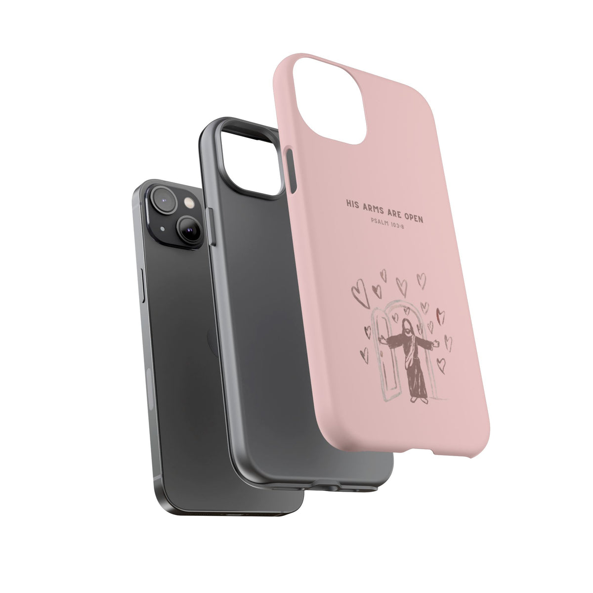 Christelijk telefoonhoesje Zijn armen staan open roze mat