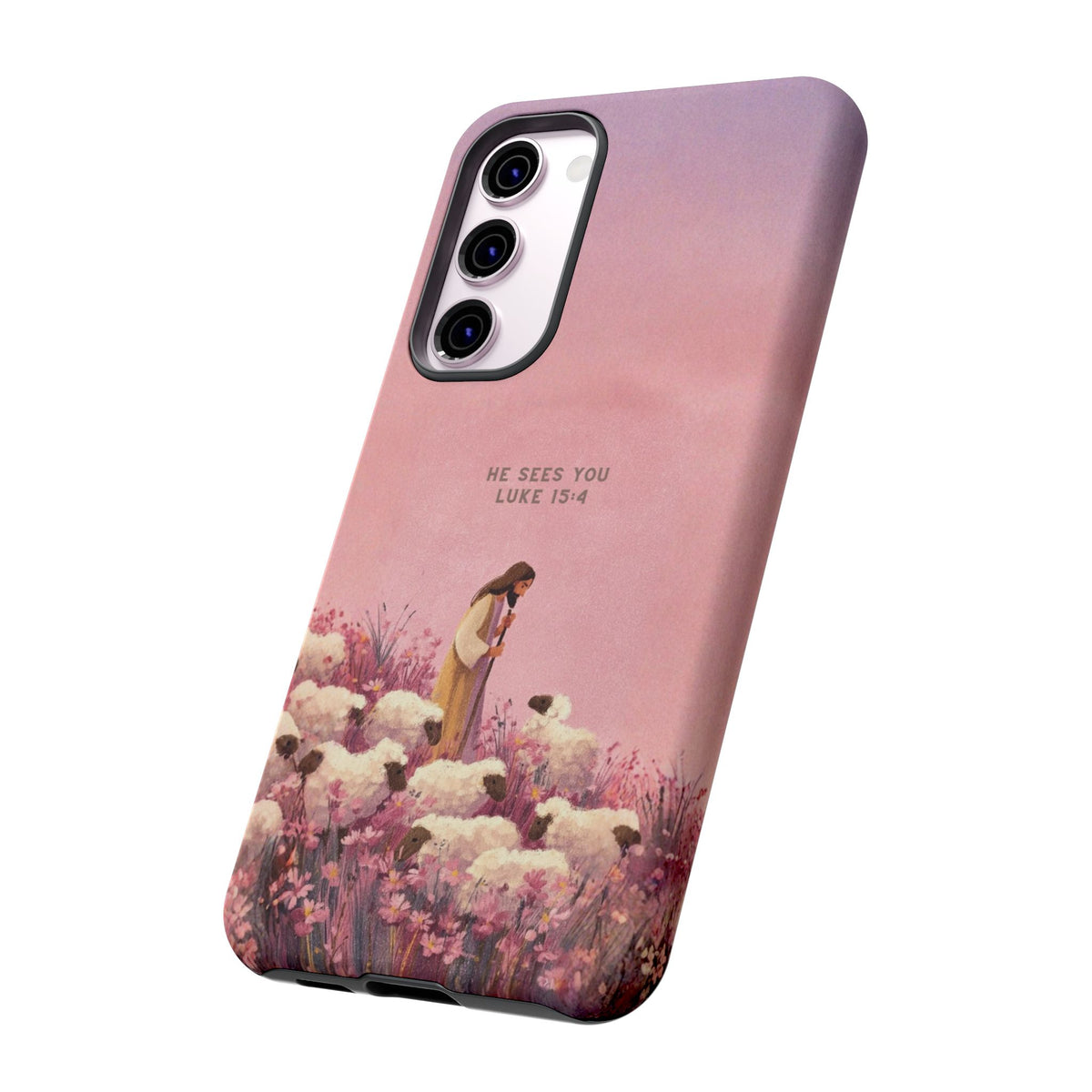Christelijk telefoonhoesje Hij ziet jou roze mat