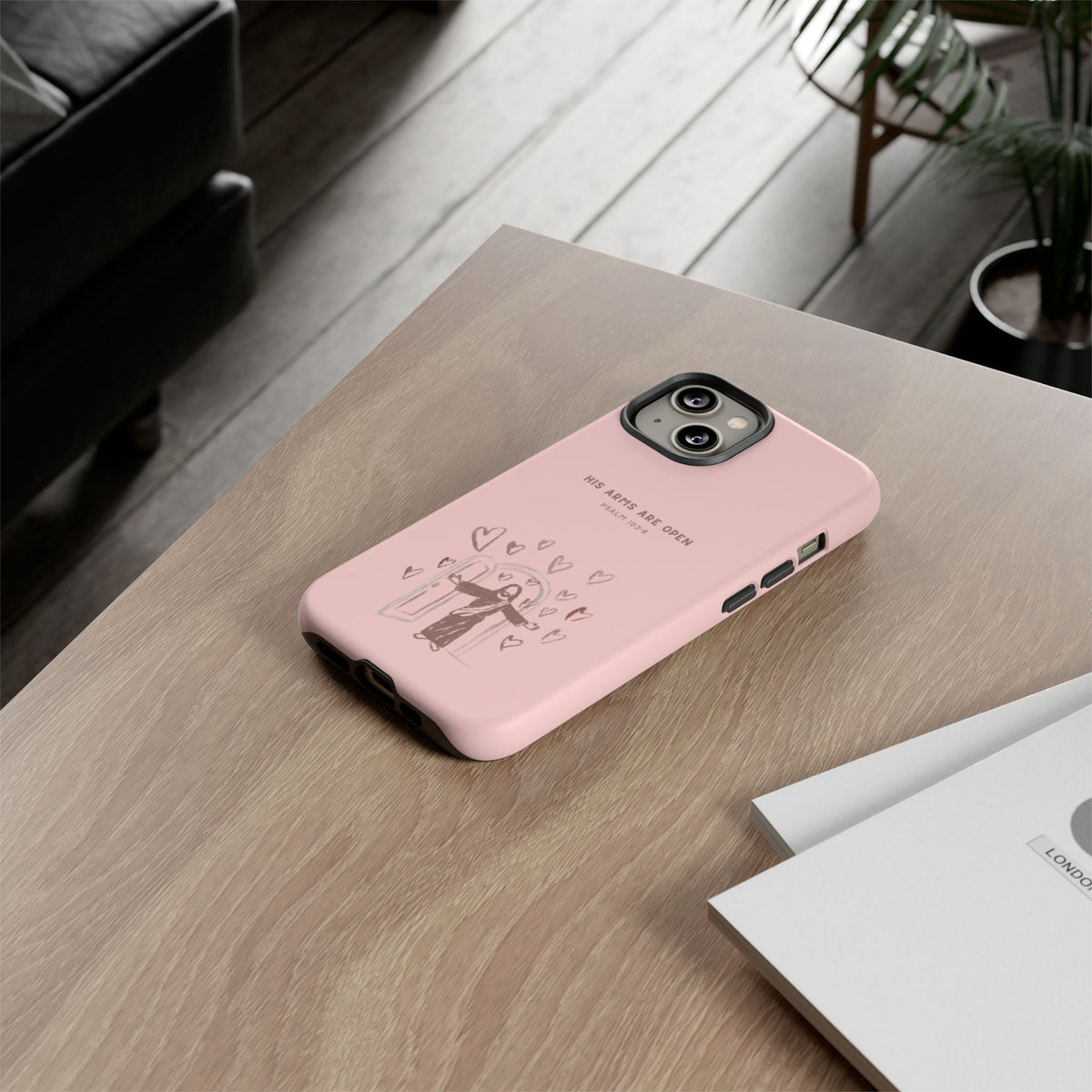 Christelijk telefoonhoesje Zijn armen staan open roze mat