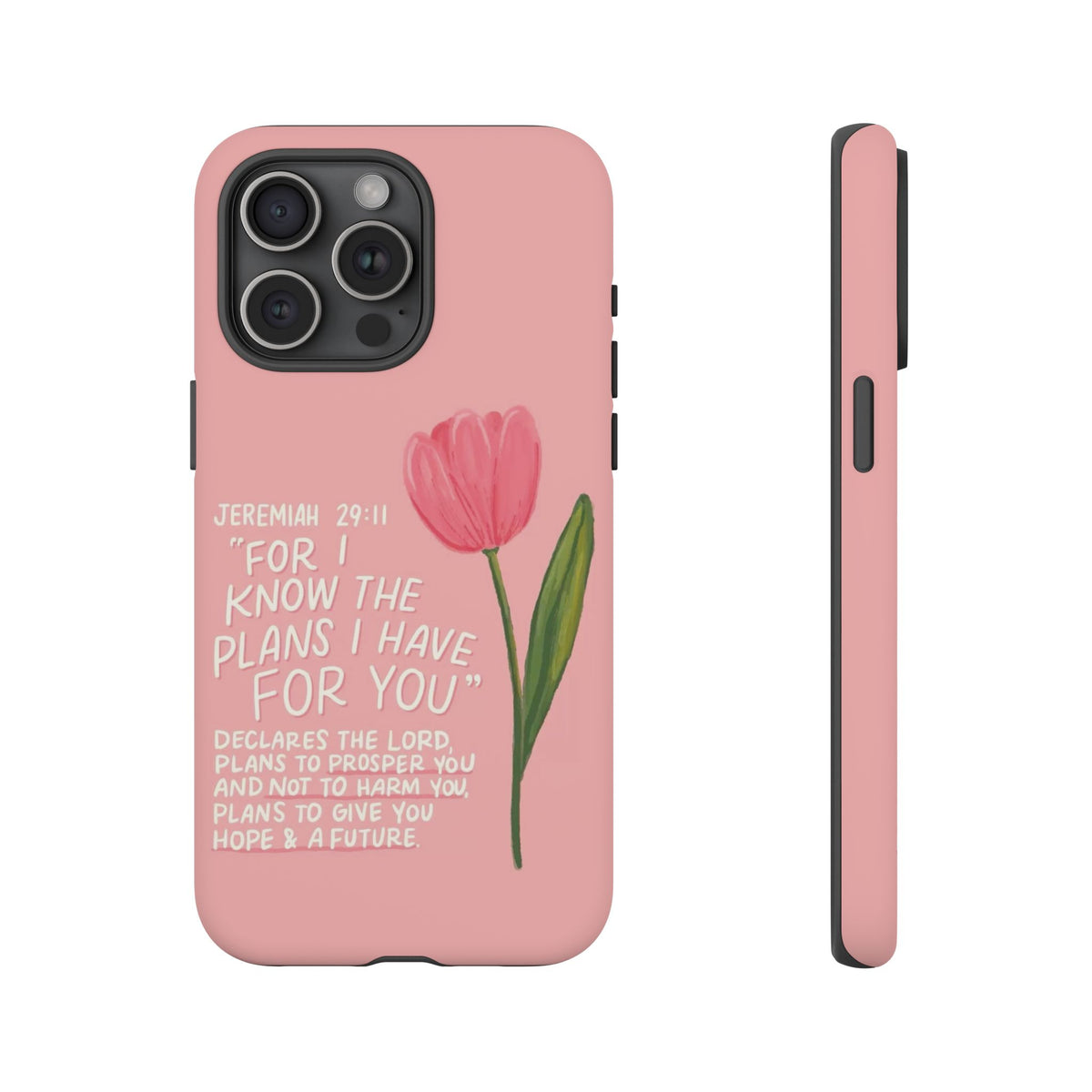Christelijk telefoonhoesje Ik ken de plannen roze mat