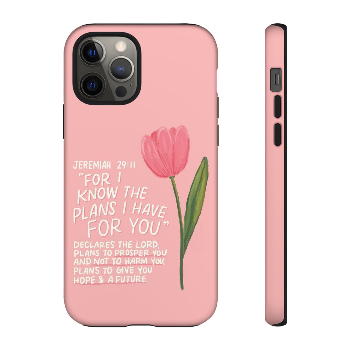 Christelijk telefoonhoesje Ik ken de plannen roze mat