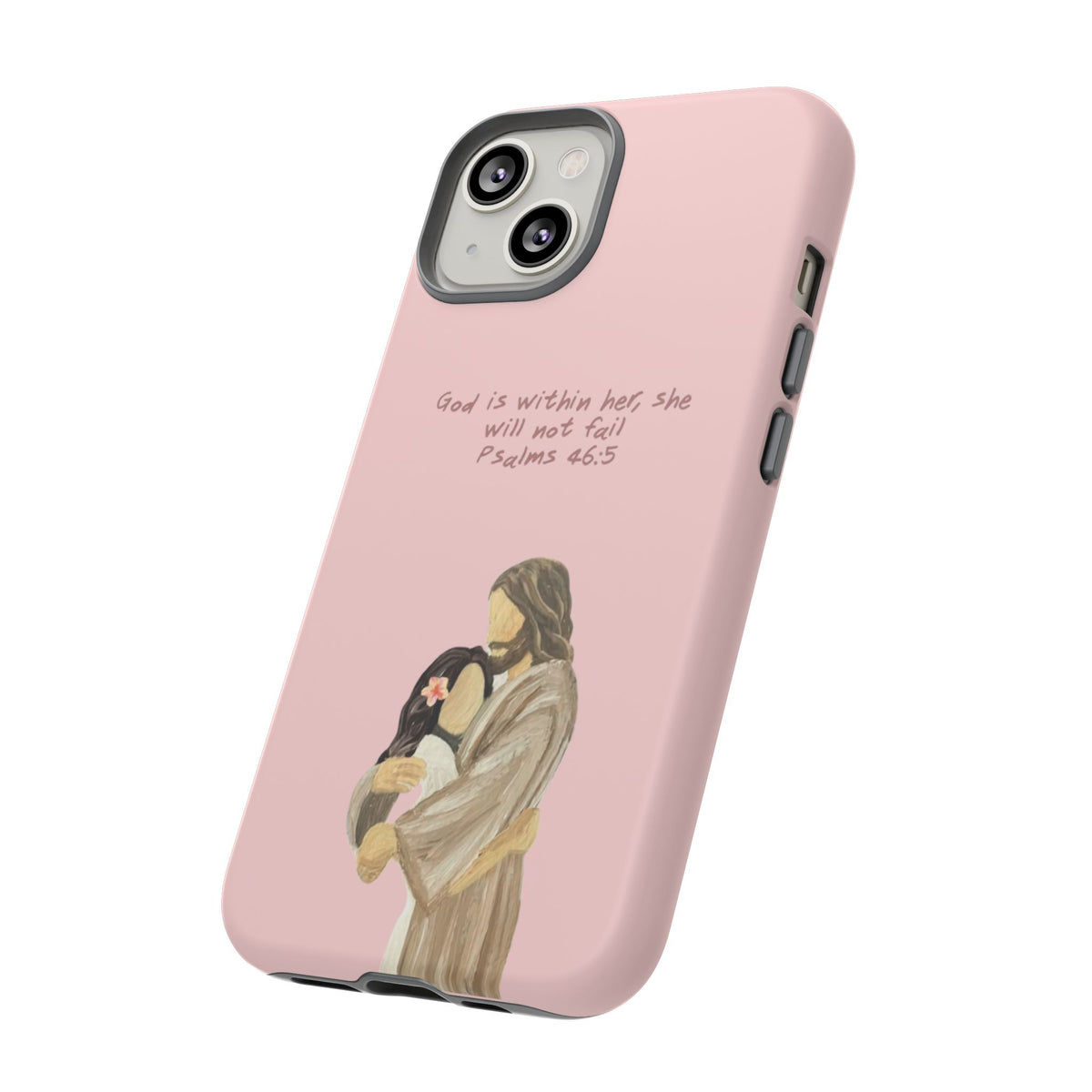 Christelijk telefoonhoesje God is in haar roze mat
