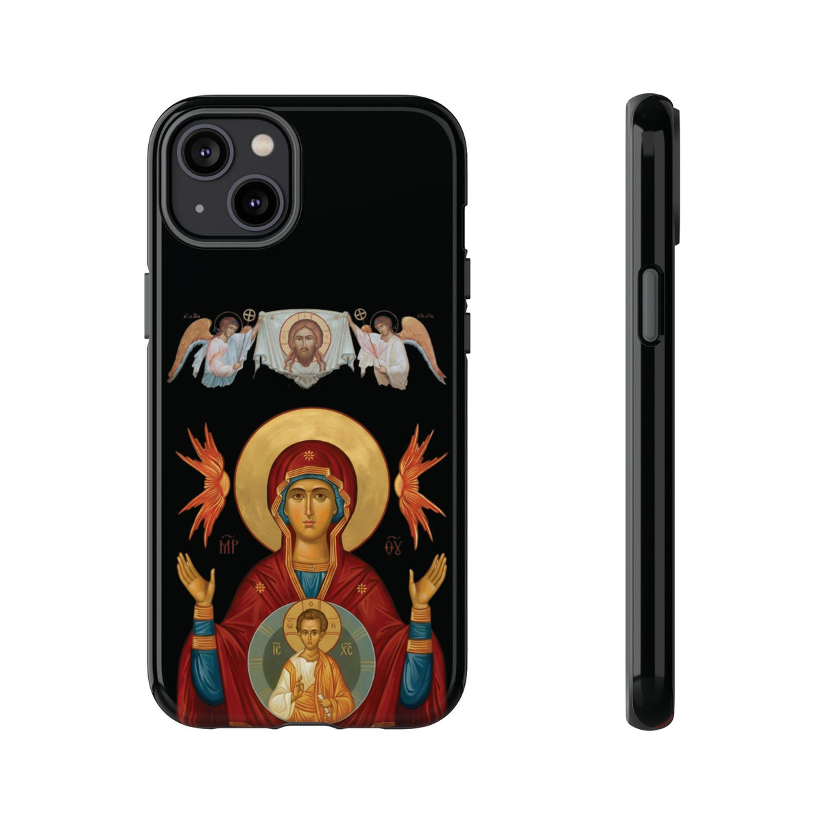 Christelijk telefoonhoesje De Heilige Maagd Maria zwart mat