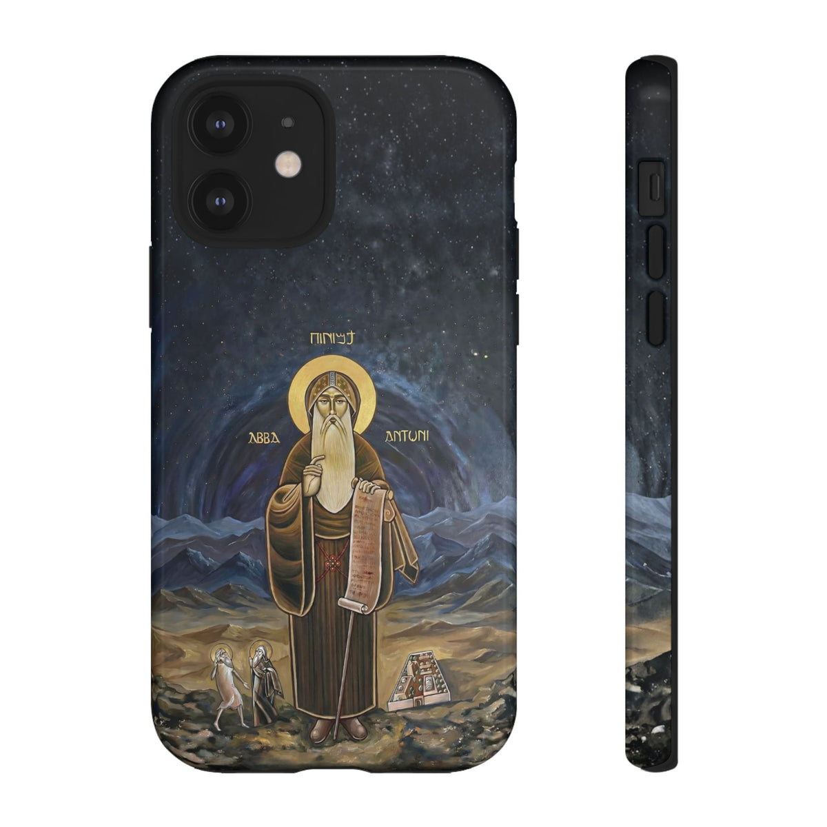 Christelijk telefoonhoesje Sint-Antonius de Grote donkerblauw mat
