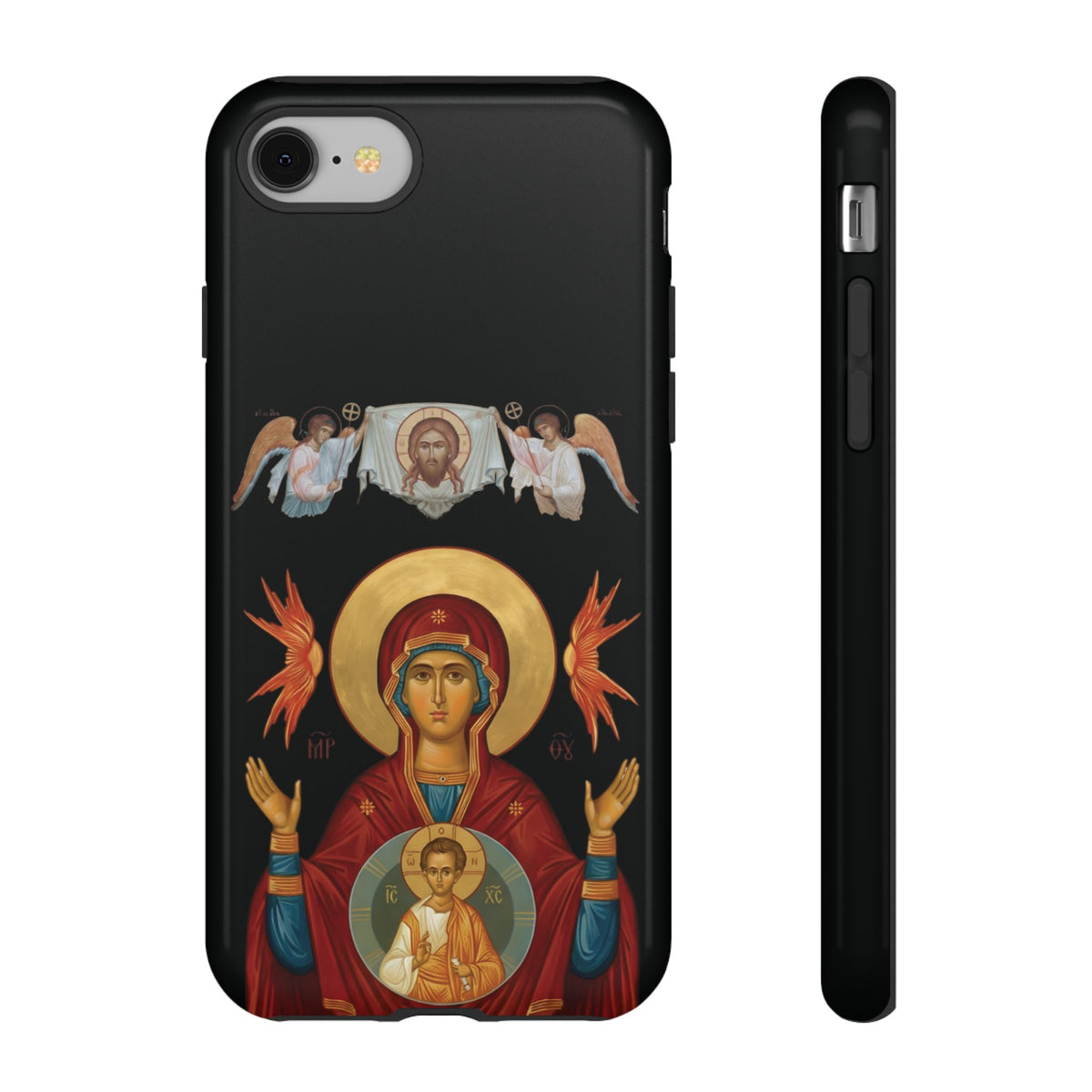 Christelijk telefoonhoesje De Heilige Maagd Maria zwart mat